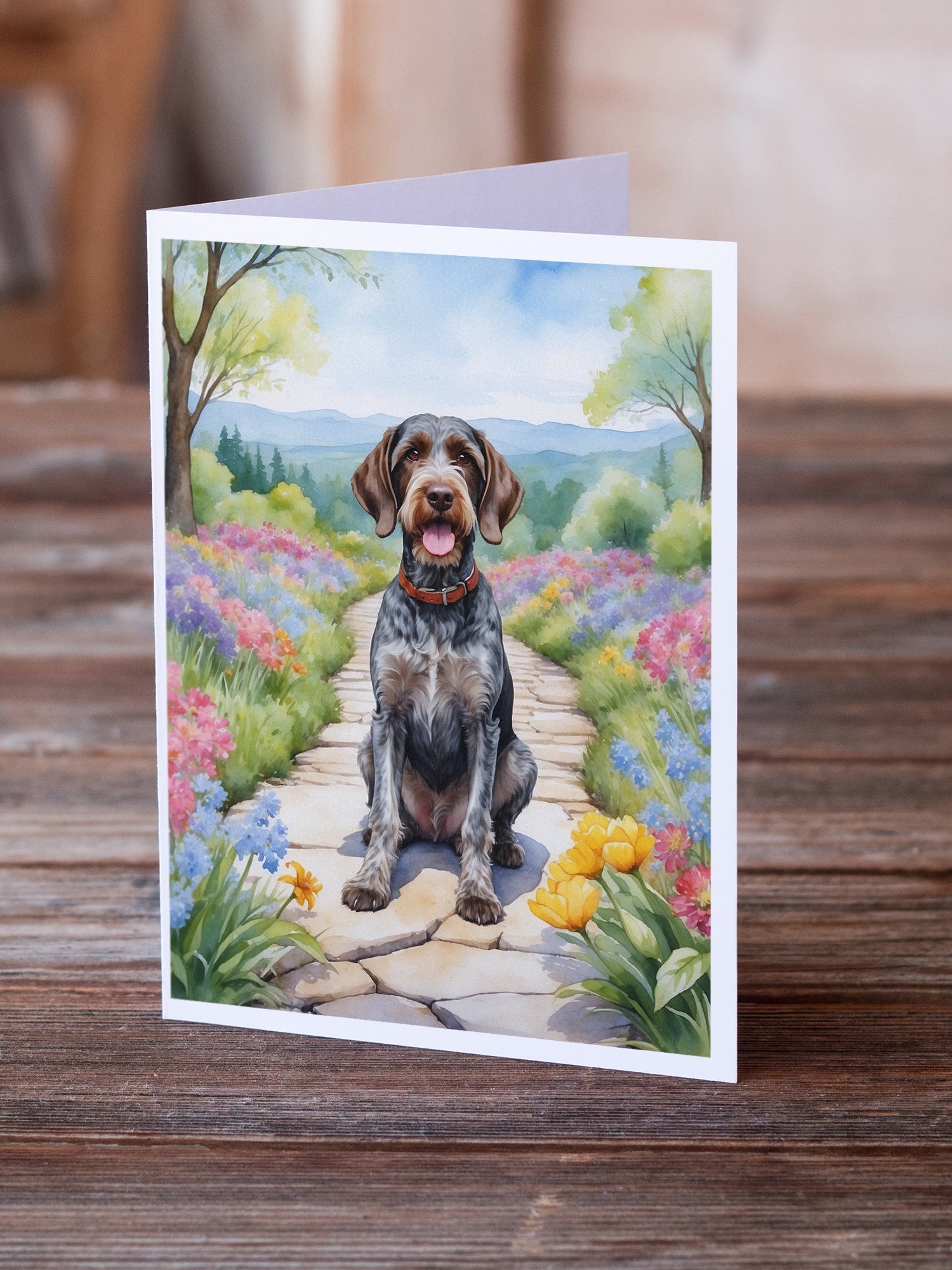 German Wirehaired Pointer Spring Path Greeting Cards Pack of 8