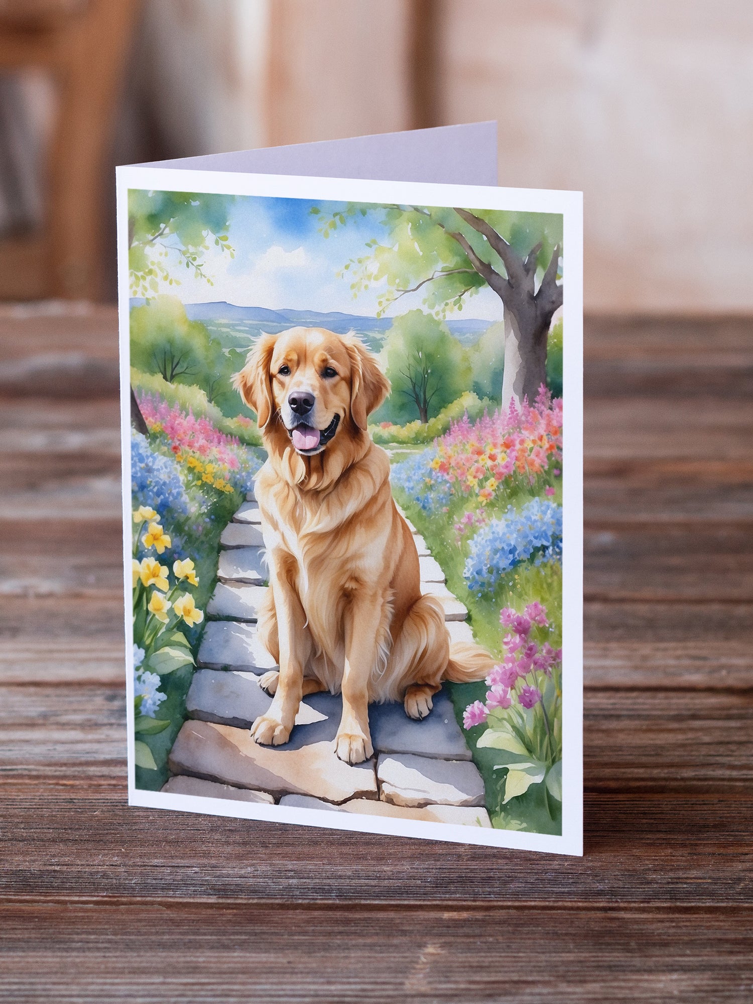 Buy this Golden Retriever Spring Path Greeting Cards Pack of 8