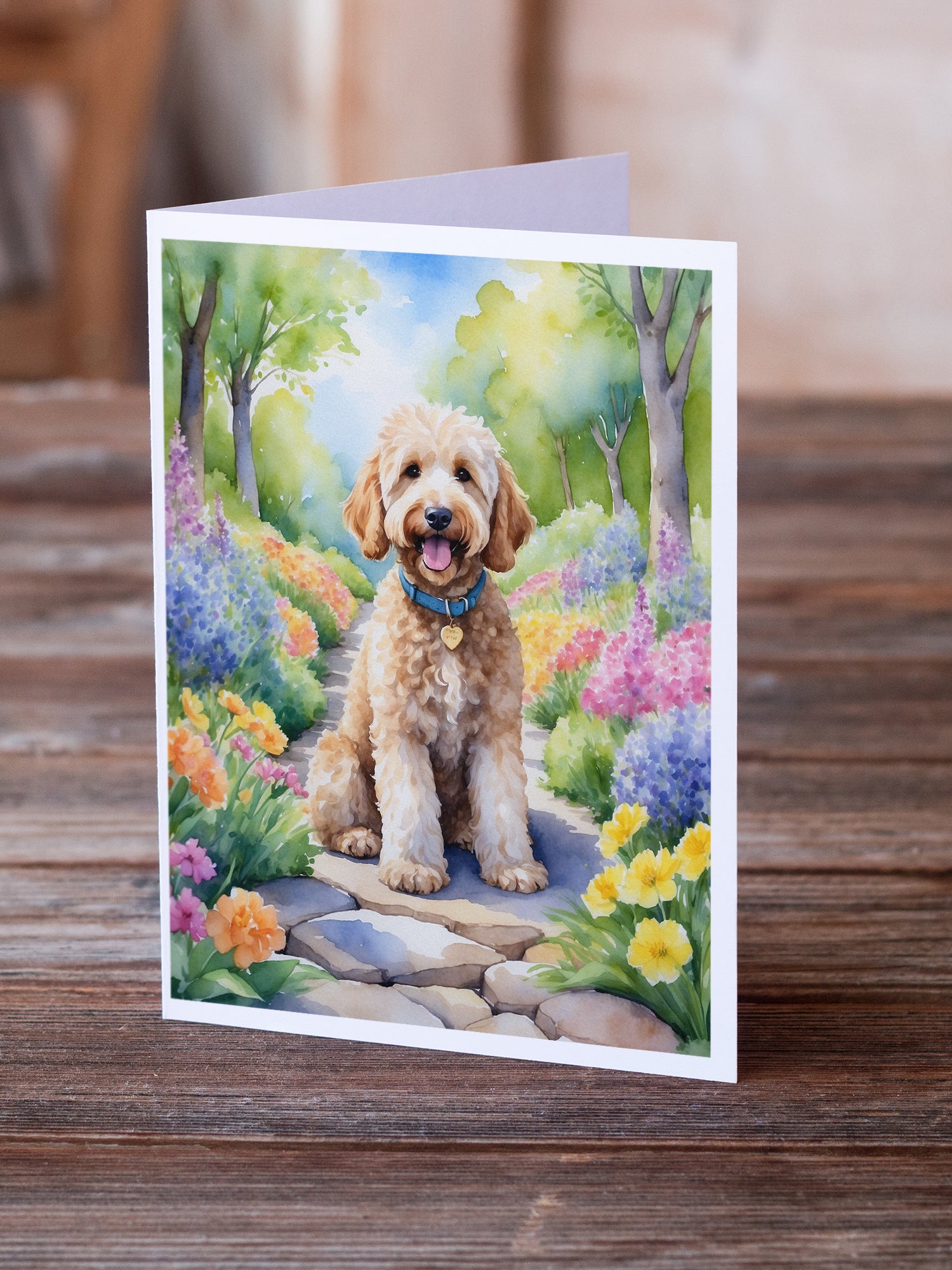 Buy this Goldendoodle Spring Path Greeting Cards Pack of 8