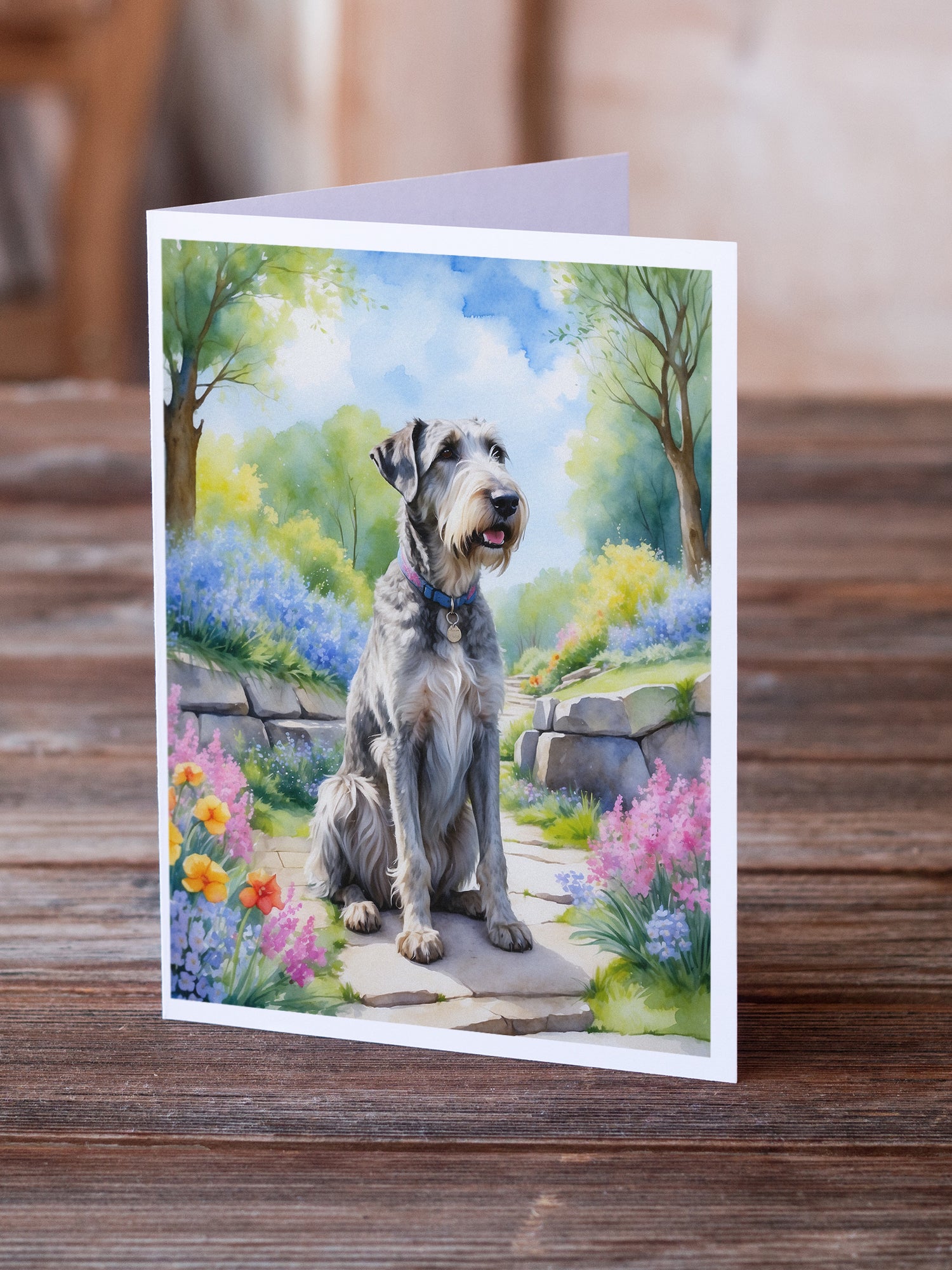 Buy this Irish Wolfhound Spring Path Greeting Cards Pack of 8