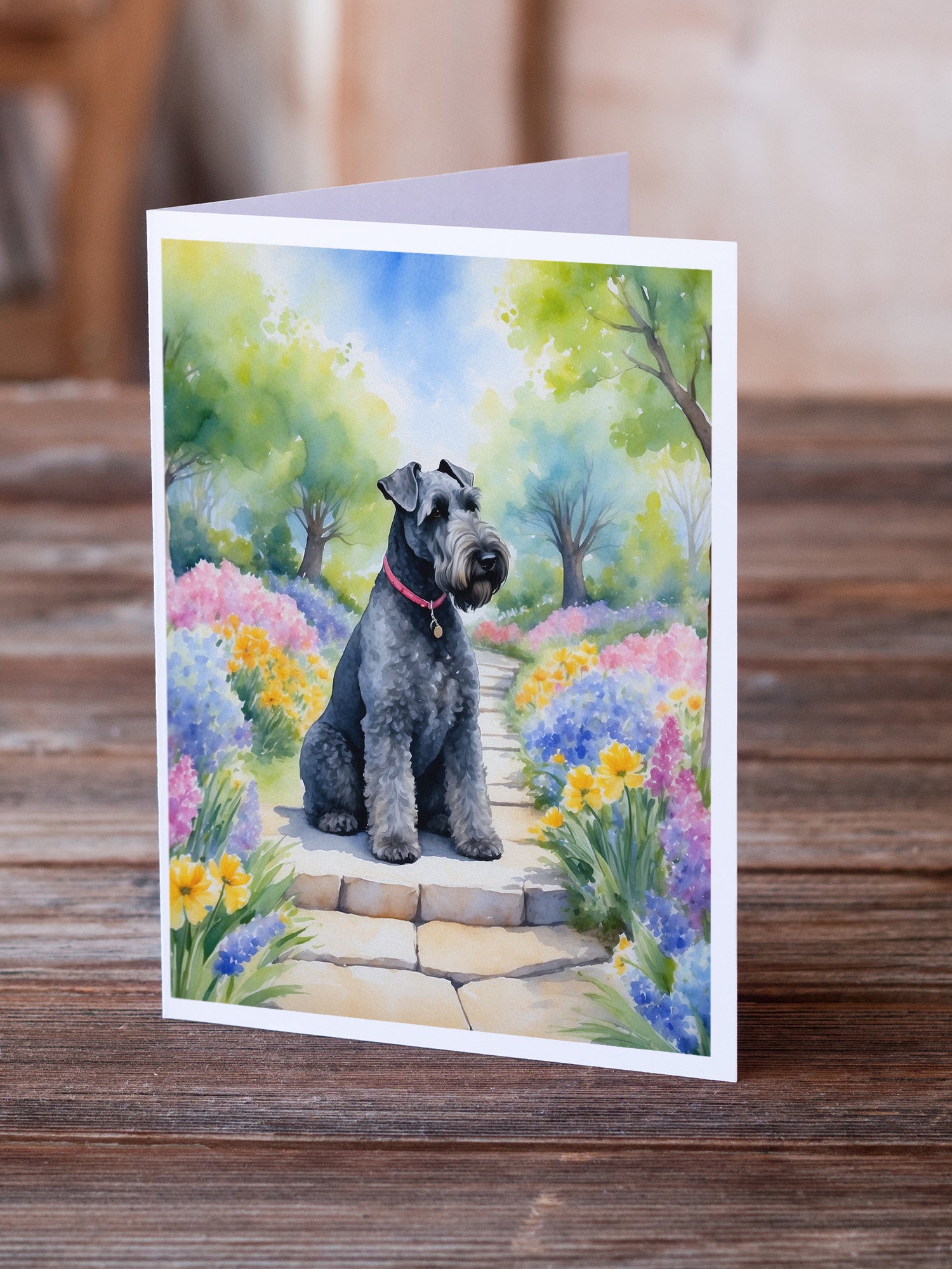 Kerry Blue Terrier Spring Path Greeting Cards Pack of 8
