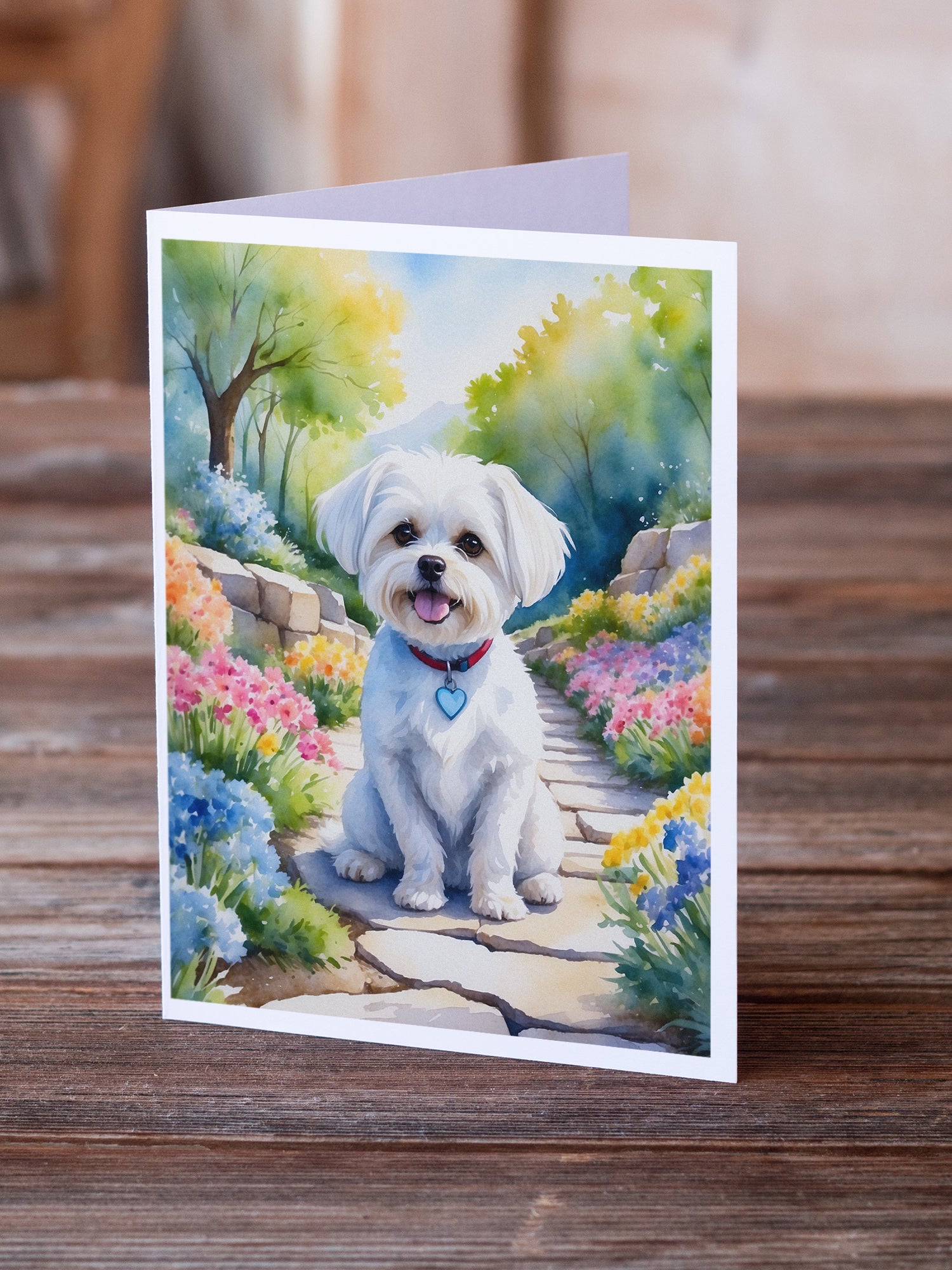 Maltese Spring Path Greeting Cards Pack of 8
