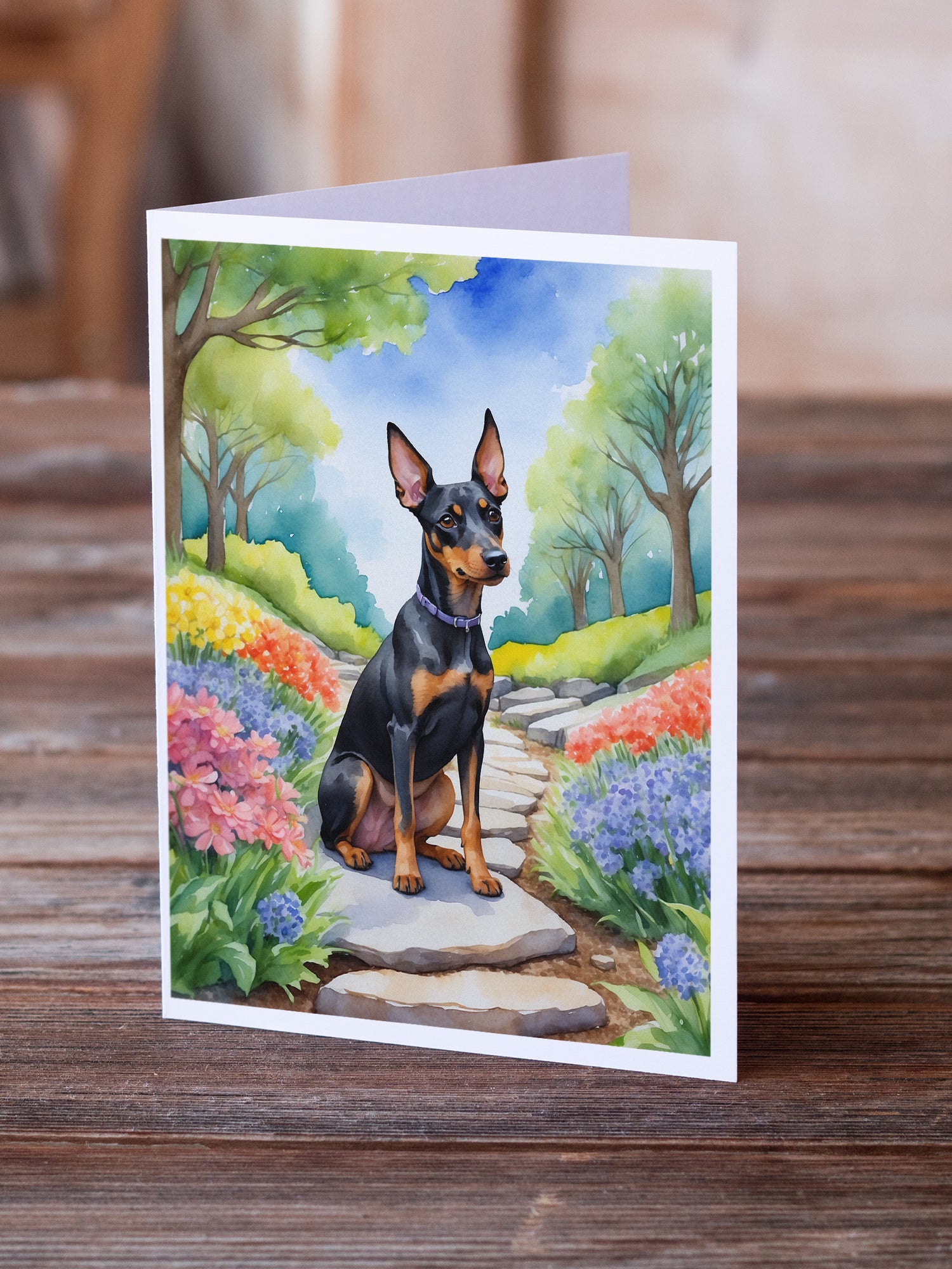 Manchester Terrier Spring Path Greeting Cards Pack of 8