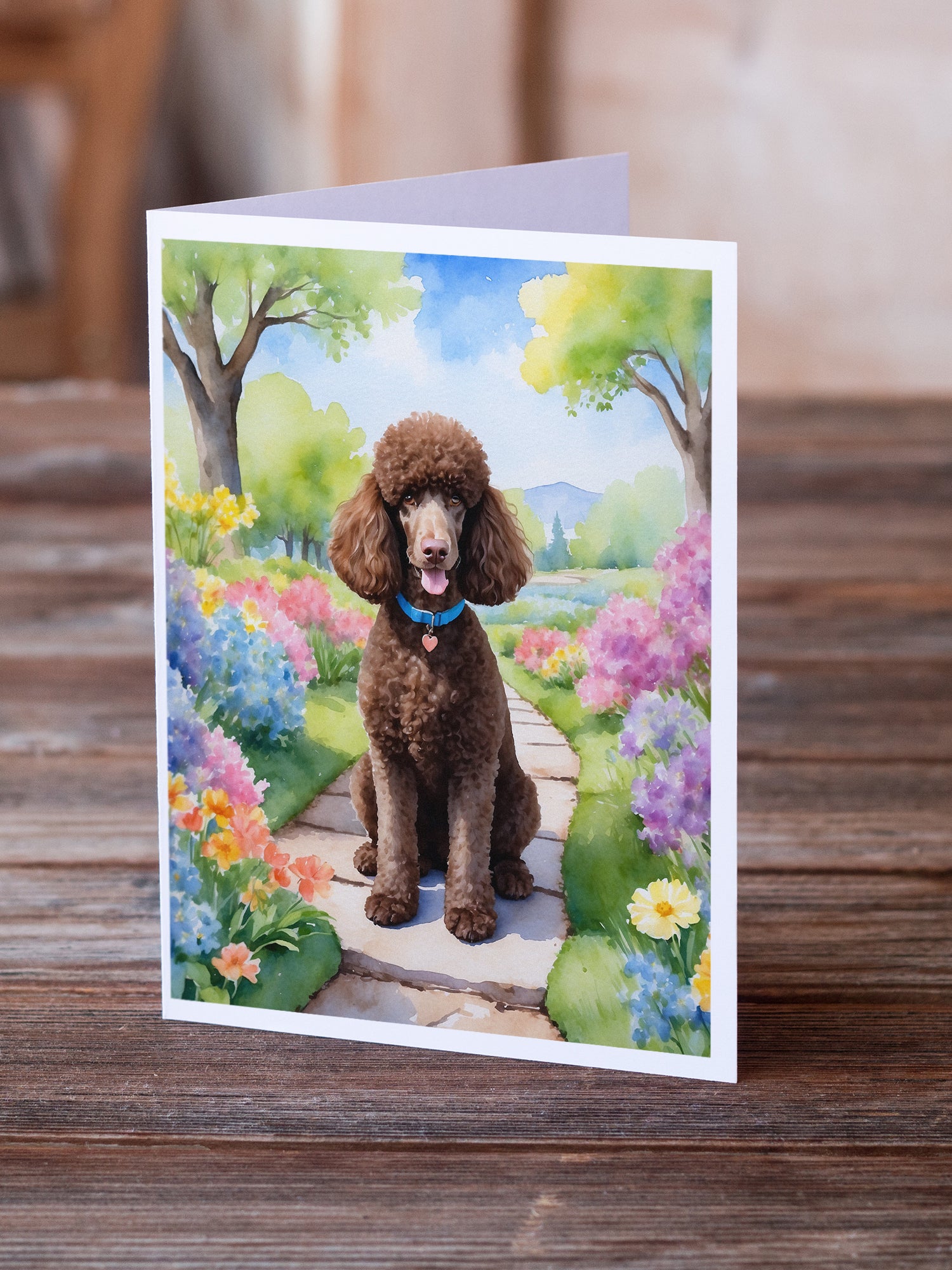 Buy this Chocolate Poodle Spring Path Greeting Cards Pack of 8