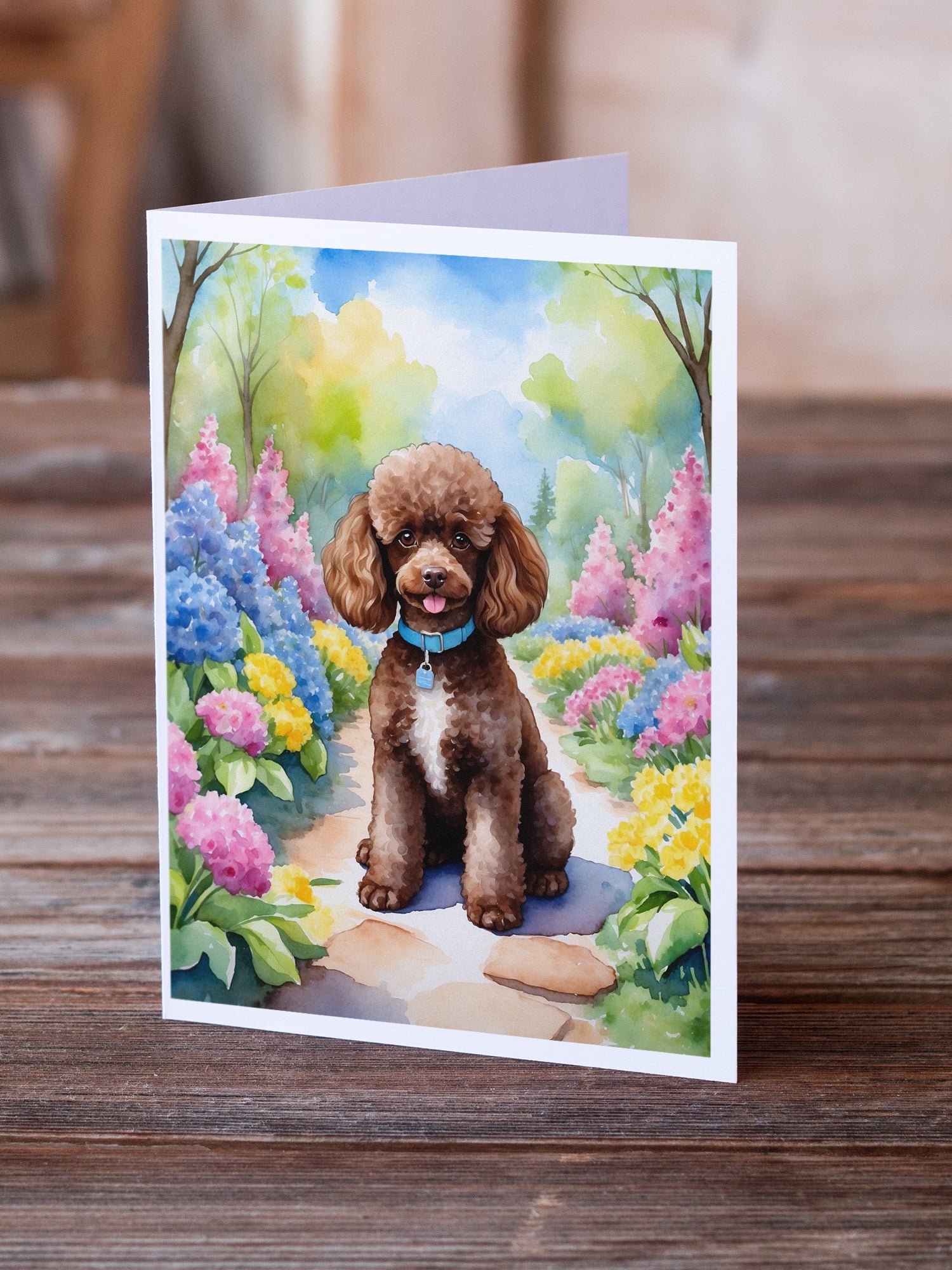 Buy this Chocolate Poodle Spring Path Greeting Cards Pack of 8