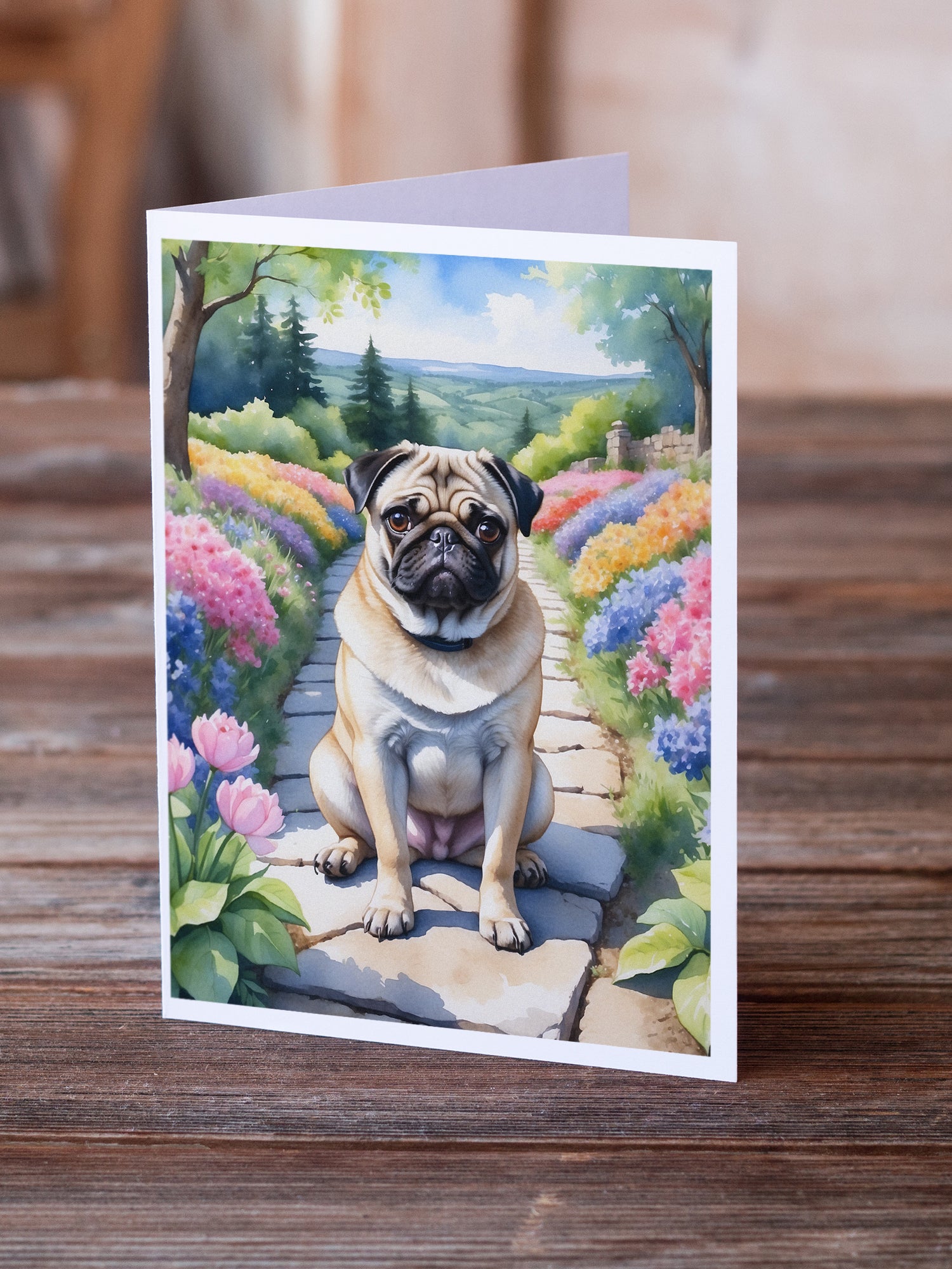 Buy this Pug Spring Path Greeting Cards Pack of 8