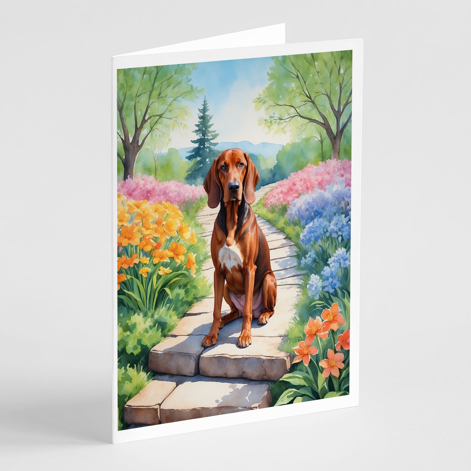 Buy this Redbone Coonhound Spring Path Greeting Cards Pack of 8