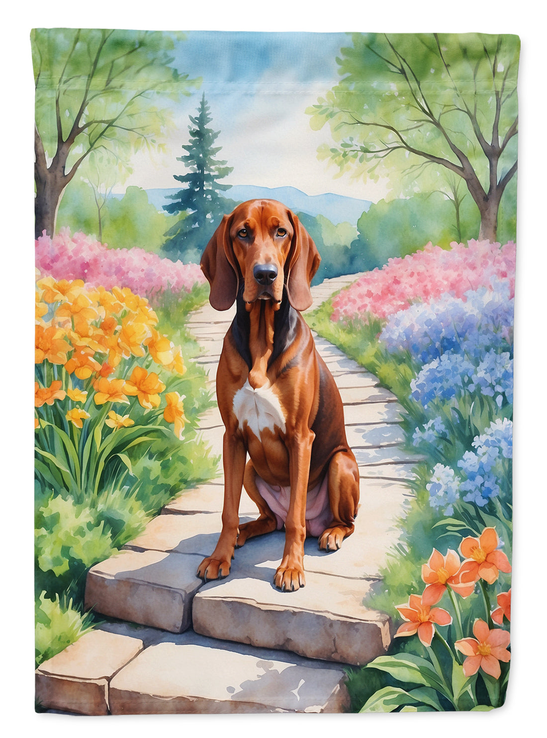 Buy this Redbone Coonhound Spring Path Garden Flag