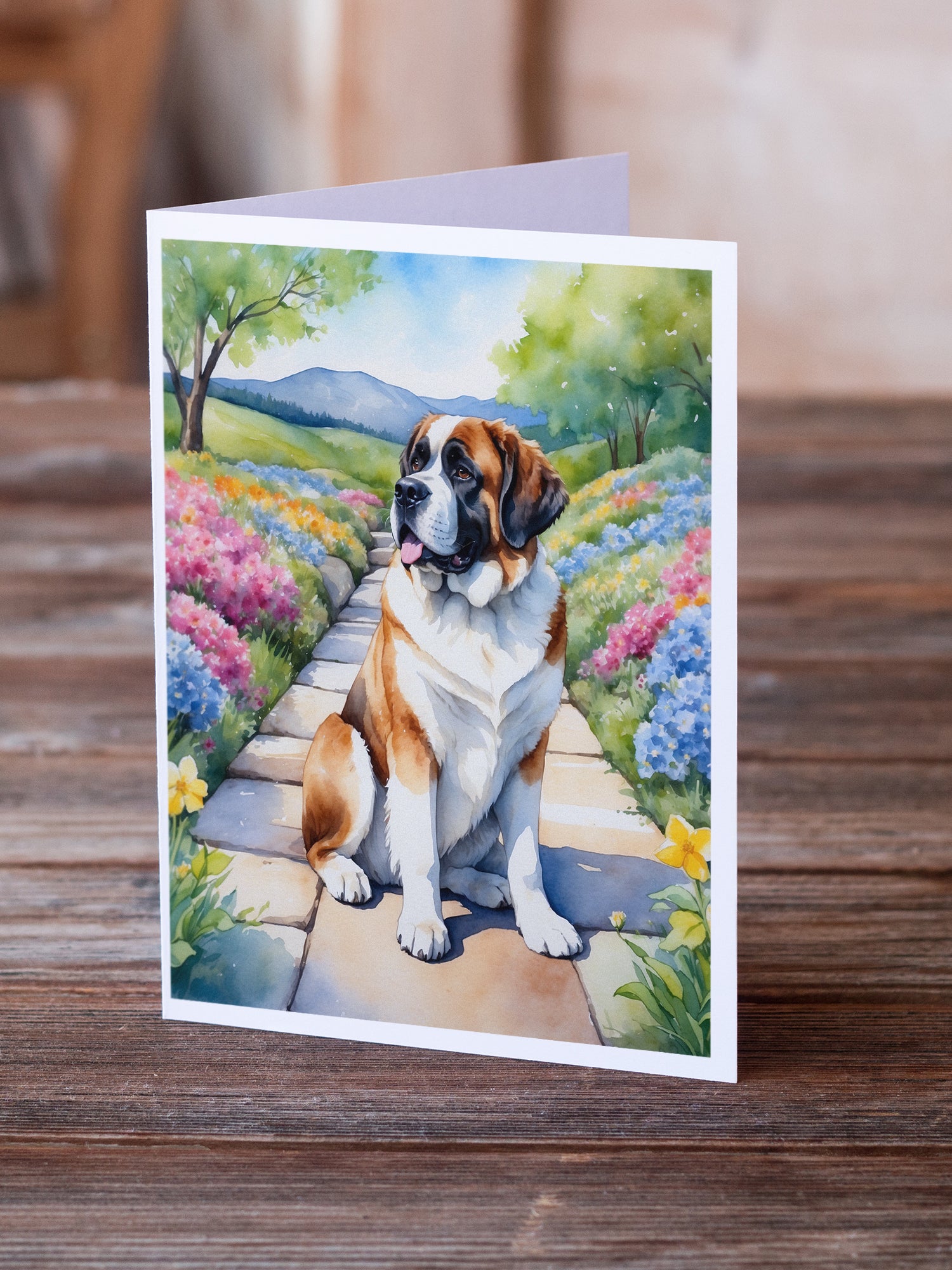 Saint Bernard Spring Path Greeting Cards Pack of 8