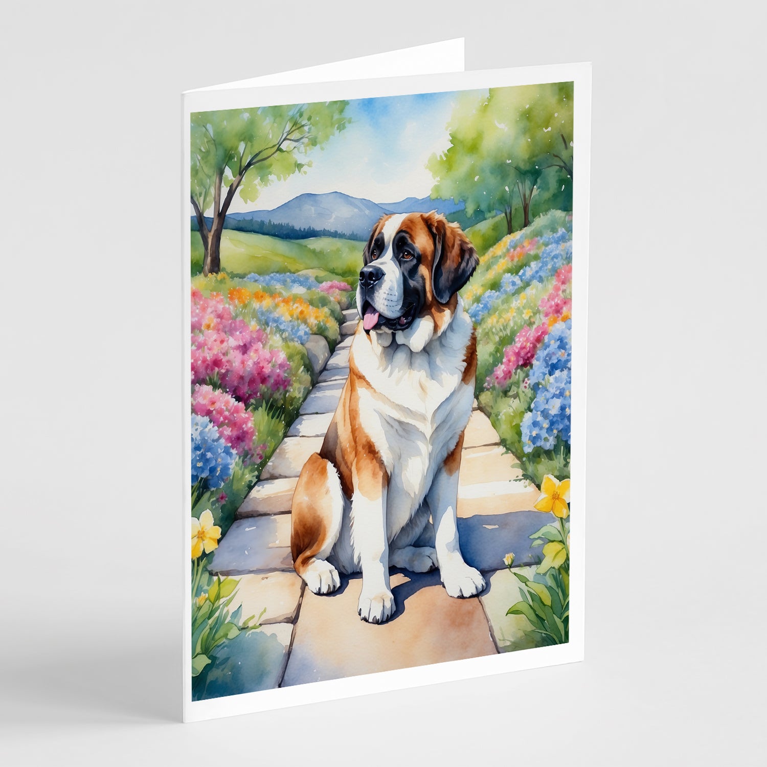Buy this Saint Bernard Spring Path Greeting Cards Pack of 8