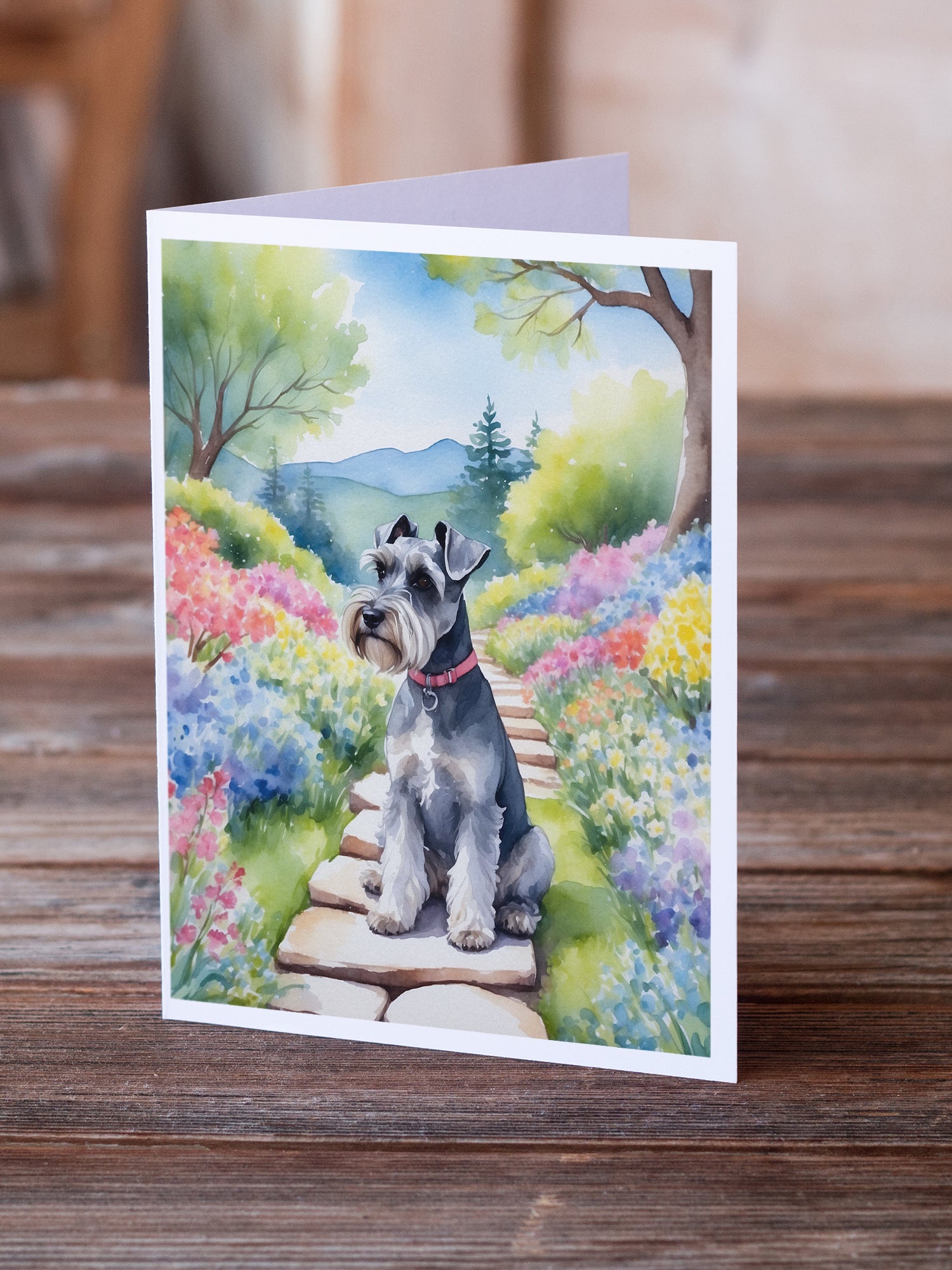 Buy this Schnauzer Spring Path Greeting Cards Pack of 8