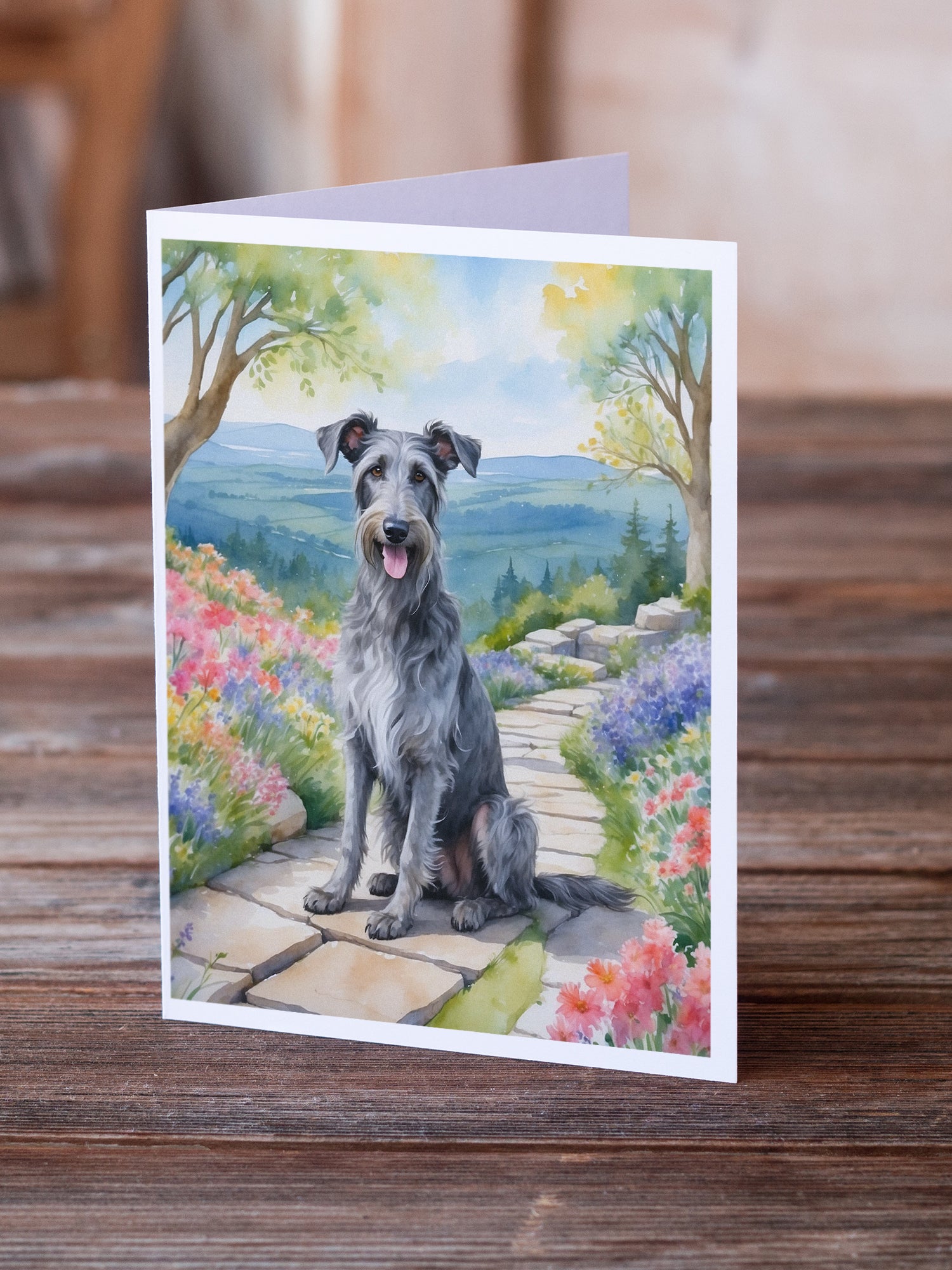 Scottish Deerhound Spring Path Greeting Cards Pack of 8