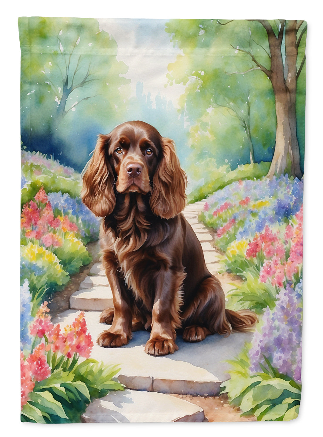 Buy this Sussex Spaniel Spring Path House Flag