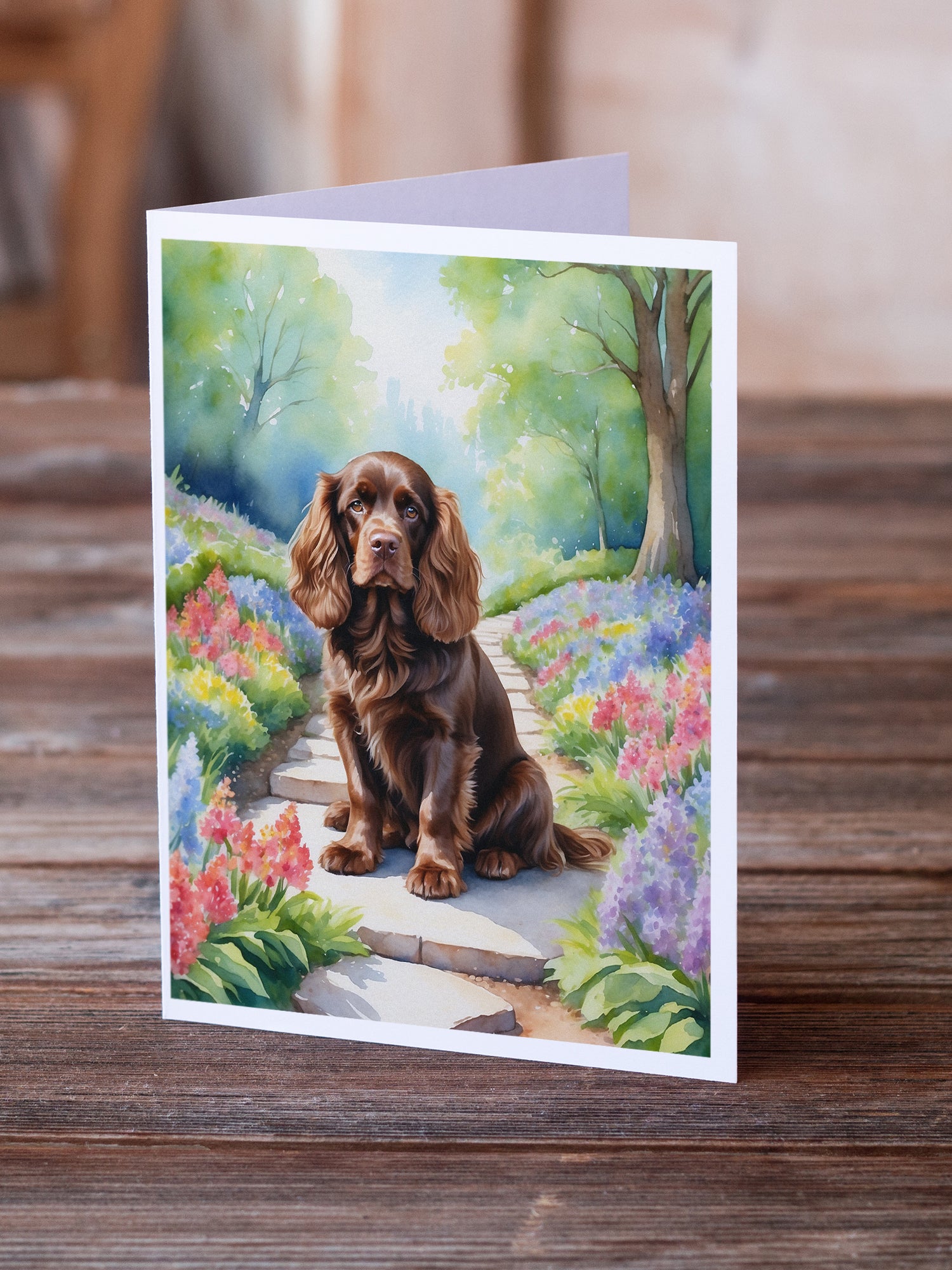 Buy this Sussex Spaniel Spring Path Greeting Cards Pack of 8