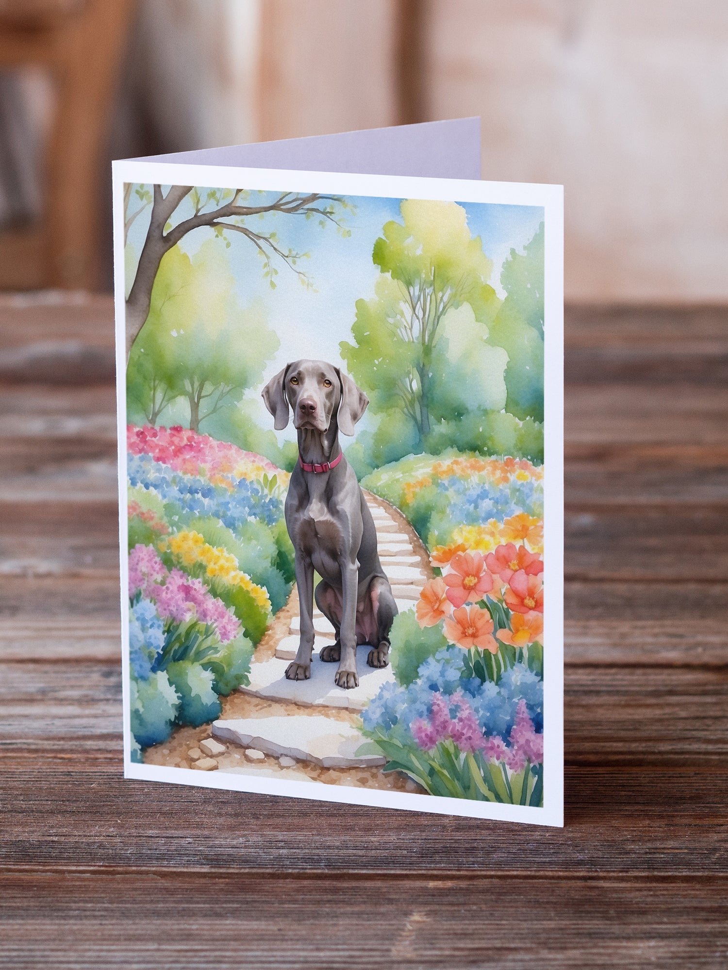 Weimaraner Spring Path Greeting Cards Pack of 8