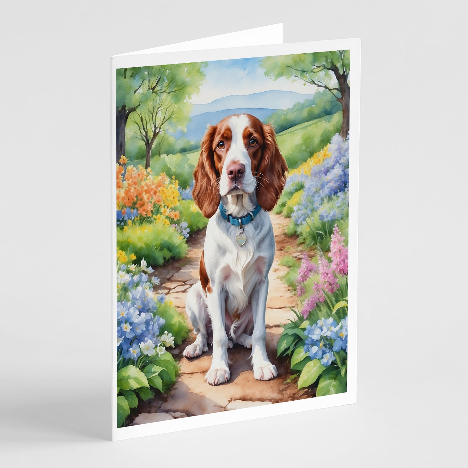 Buy this Welsh Springer Spaniel Spring Path Greeting Cards Pack of 8