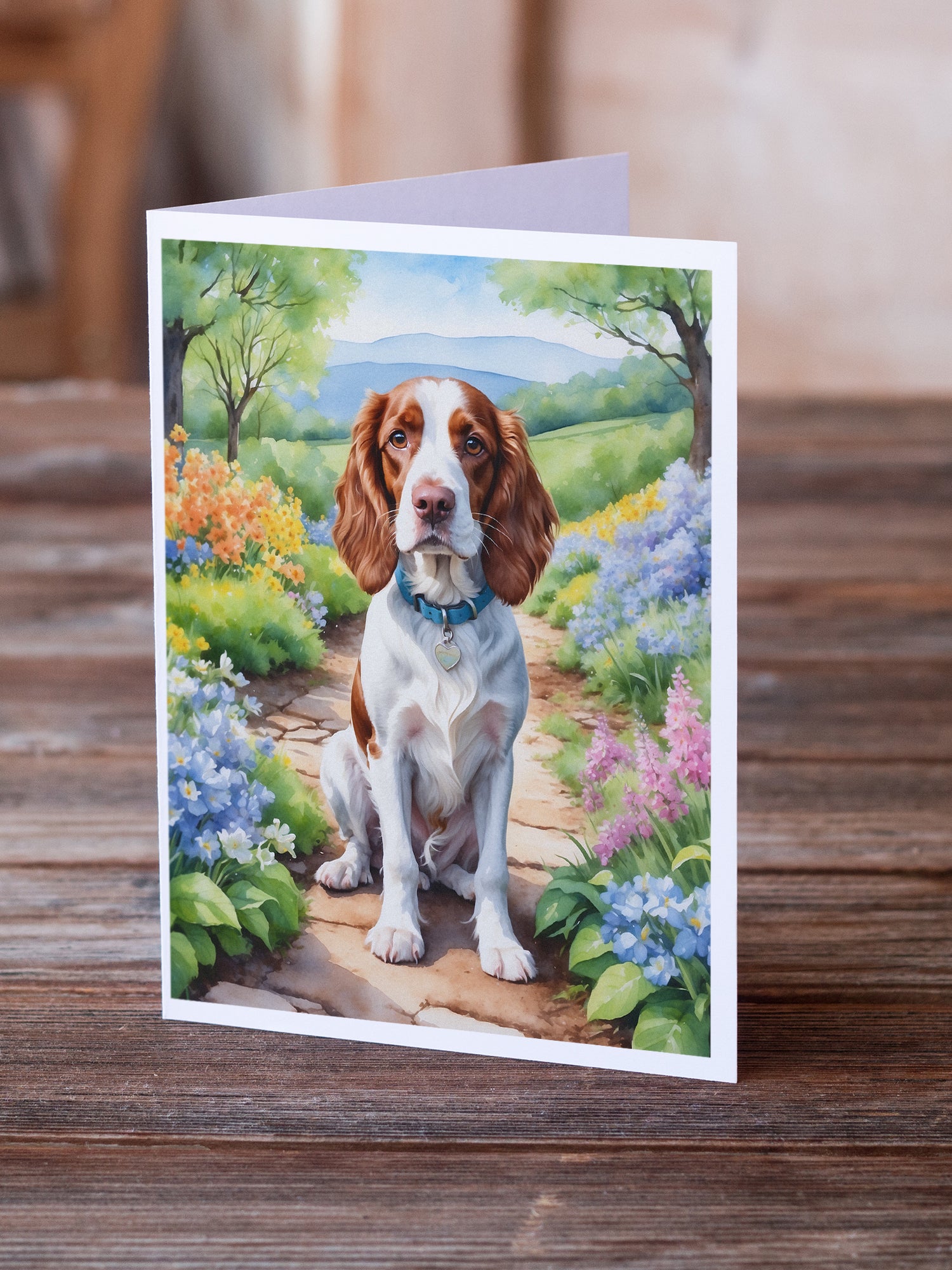 Buy this Welsh Springer Spaniel Spring Path Greeting Cards Pack of 8