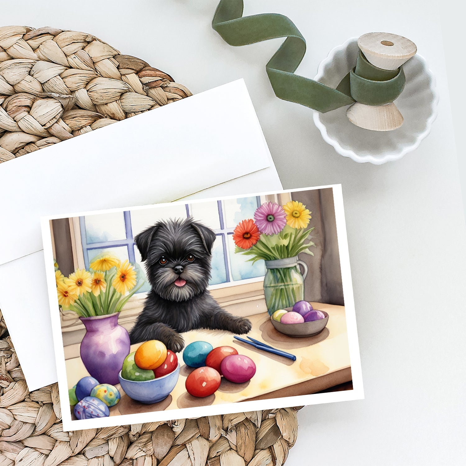 Buy this Decorating Easter Affenpinscher Greeting Cards Pack of 8