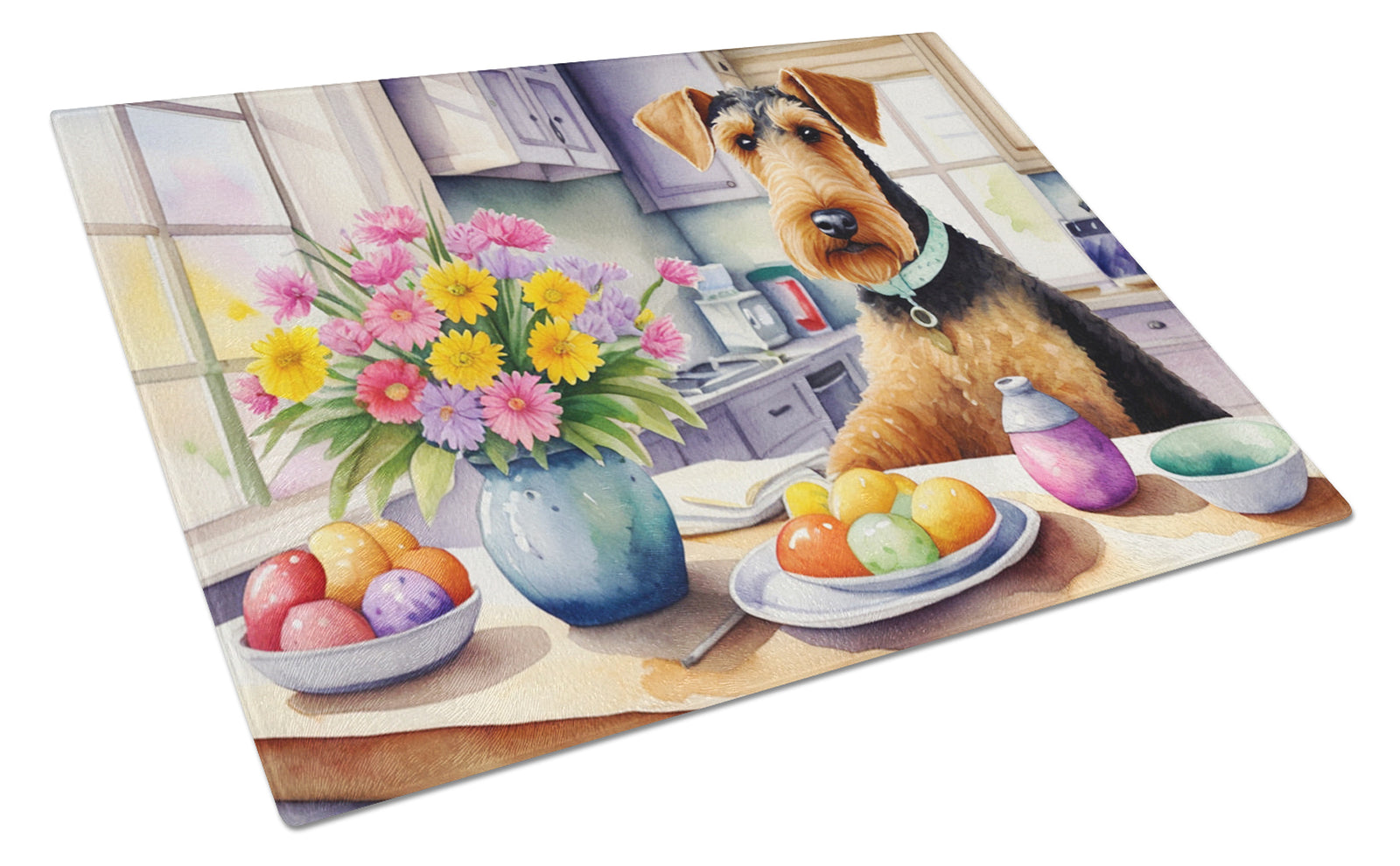 Buy this Decorating Easter Airedale Terrier Glass Cutting Board