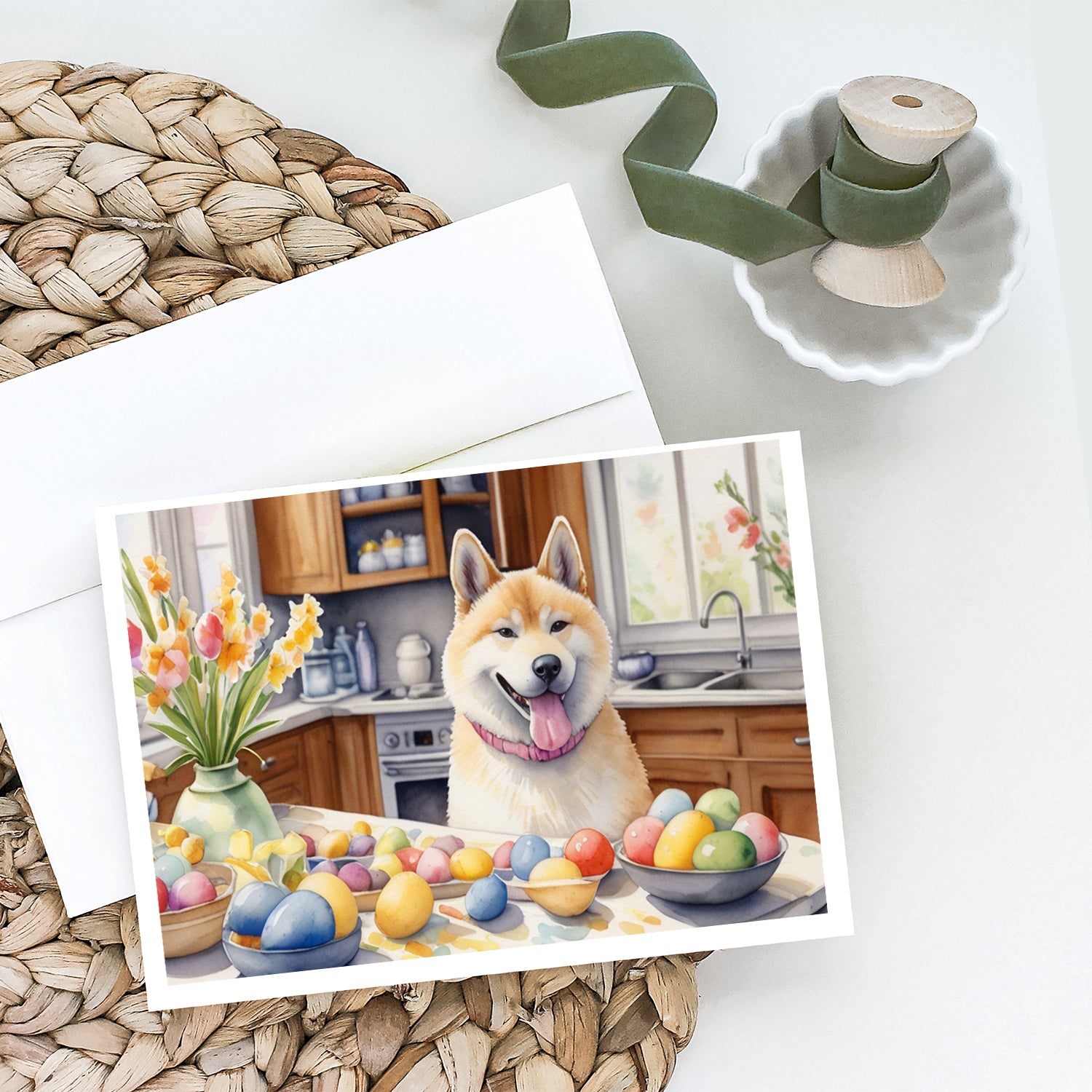 Buy this Decorating Easter Akita Greeting Cards Pack of 8