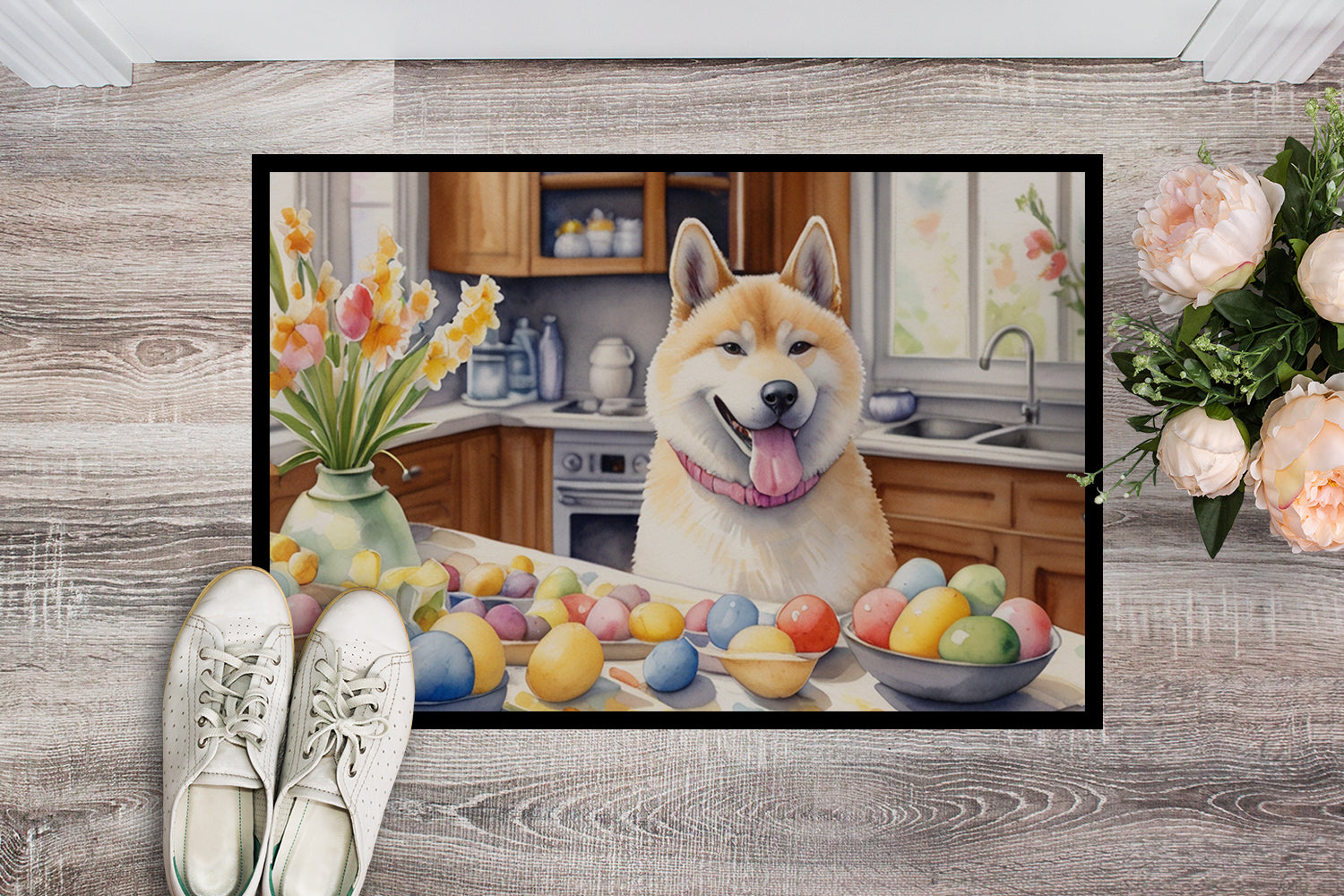 Decorating Easter Akita Doormat
