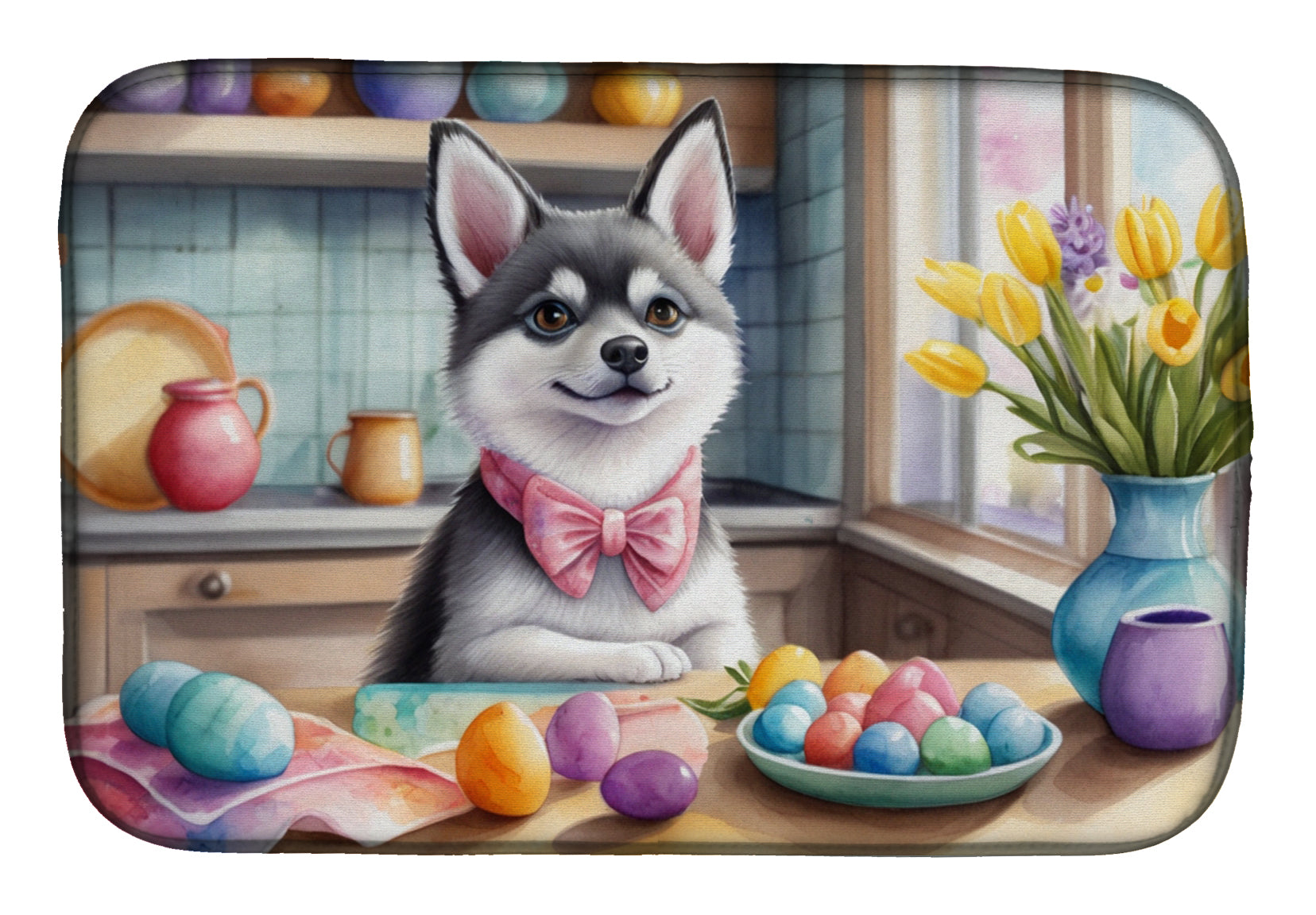 Buy this Decorating Easter Alaskan Klee Kai Dish Drying Mat