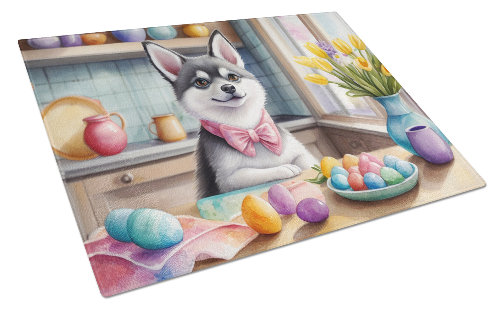 Buy this Decorating Easter Alaskan Klee Kai Glass Cutting Board