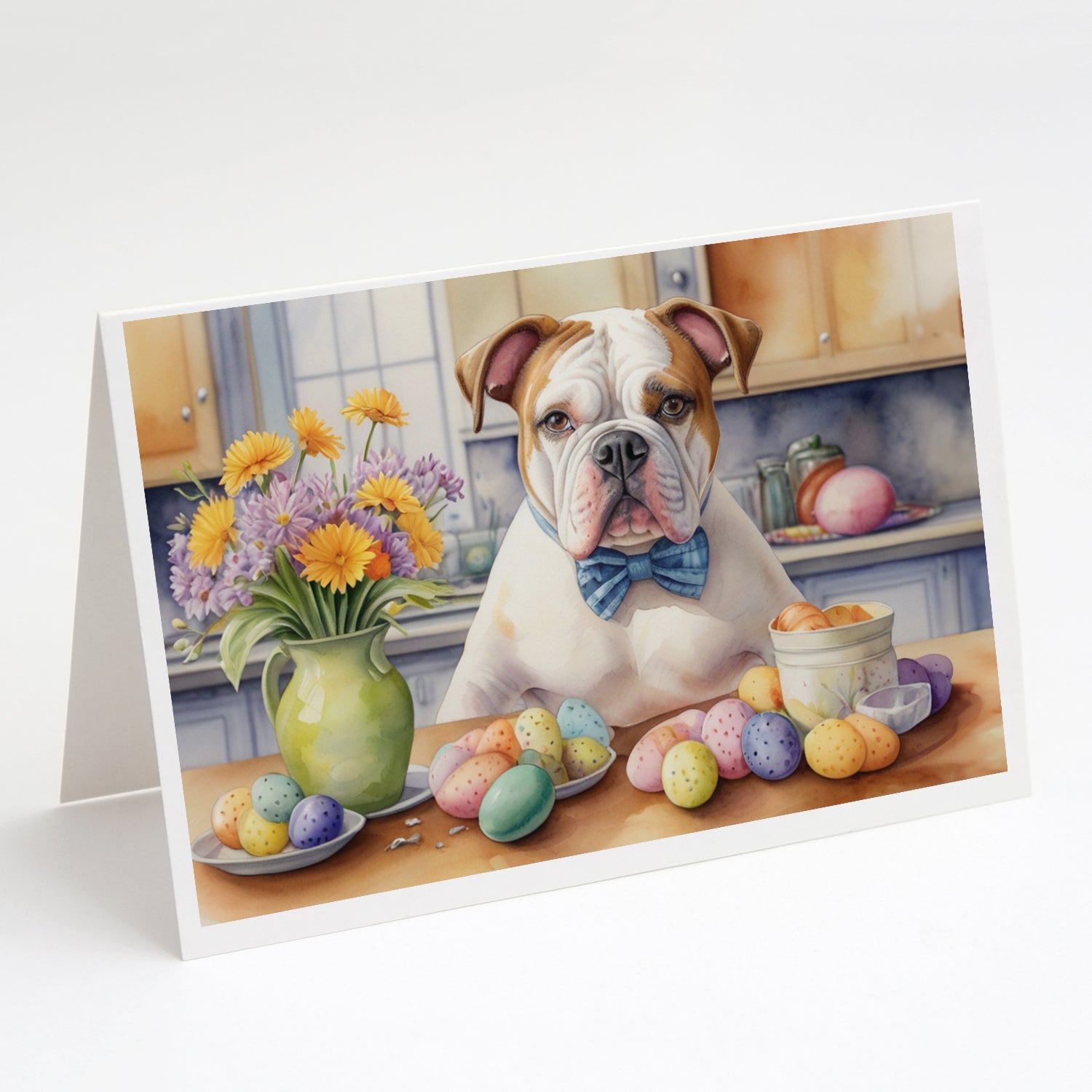 Buy this Decorating Easter American Bulldog Greeting Cards Pack of 8