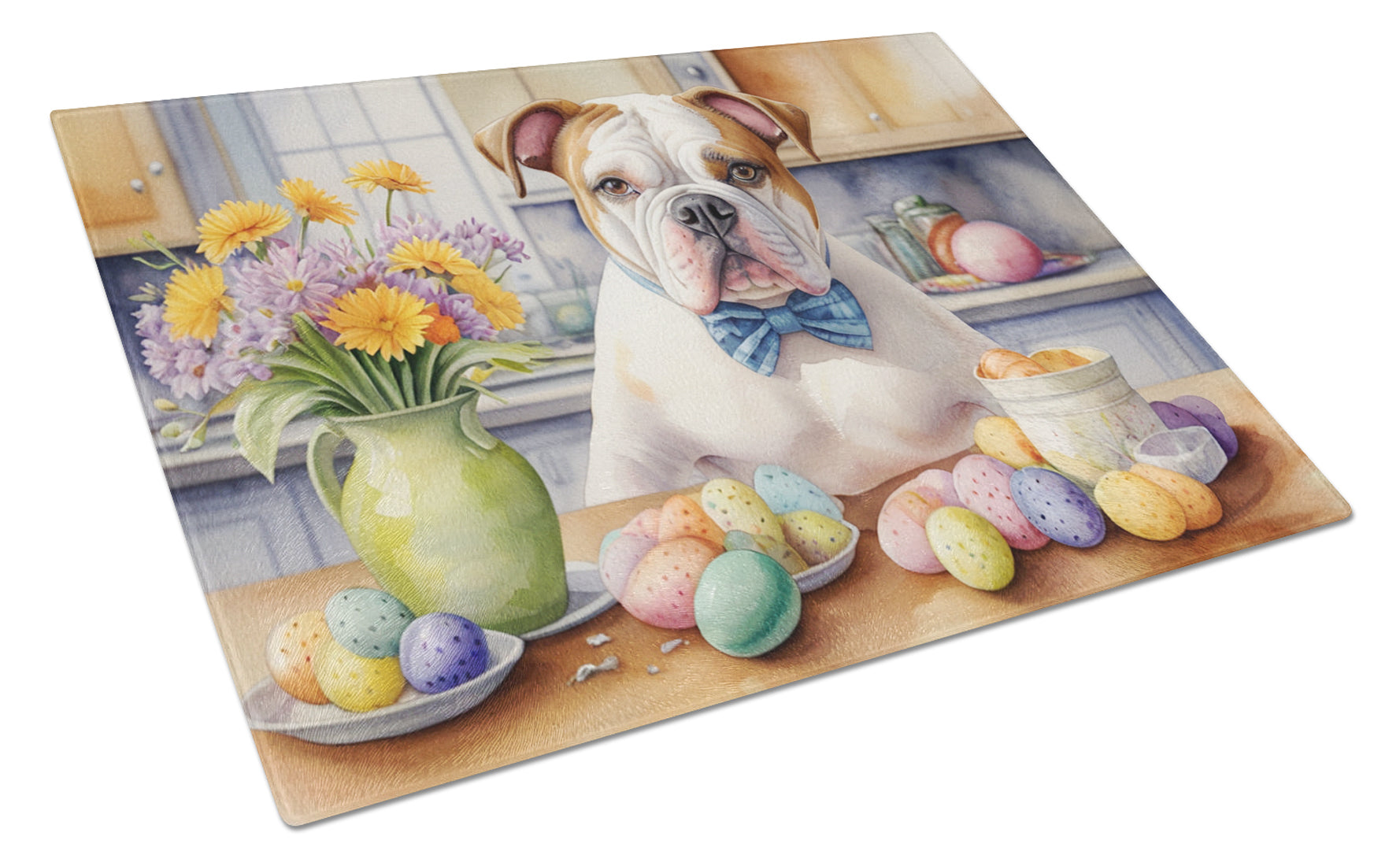 Buy this Decorating Easter American Bulldog Glass Cutting Board
