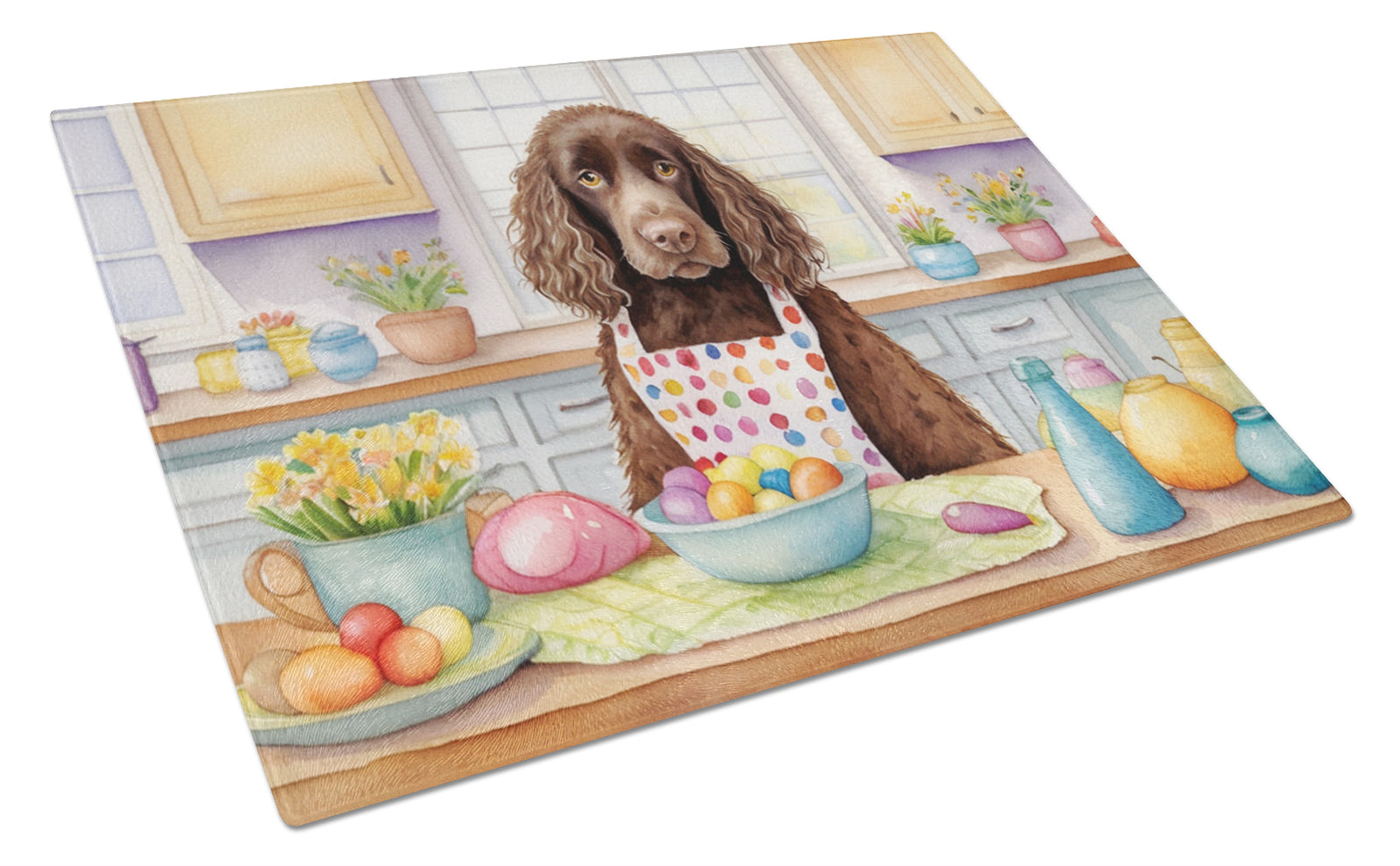 Buy this Decorating Easter American Water Spaniel Glass Cutting Board