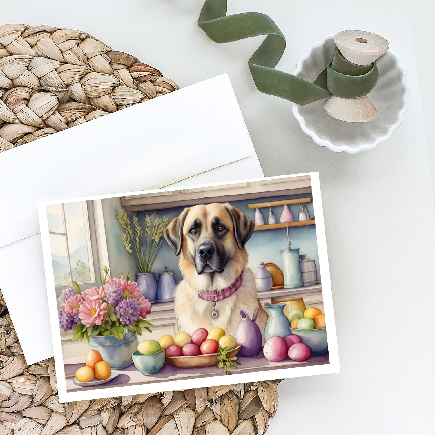 Decorating Easter Anatolian Shepherd Dog Greeting Cards Pack of 8