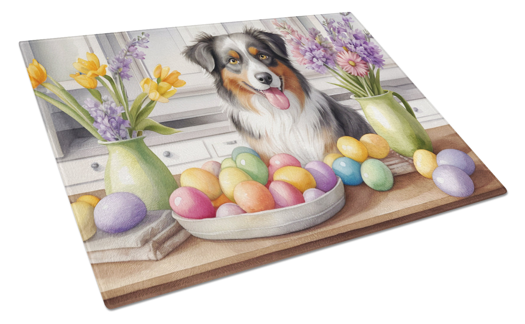 Buy this Decorating Easter Australian Shepherd Glass Cutting Board