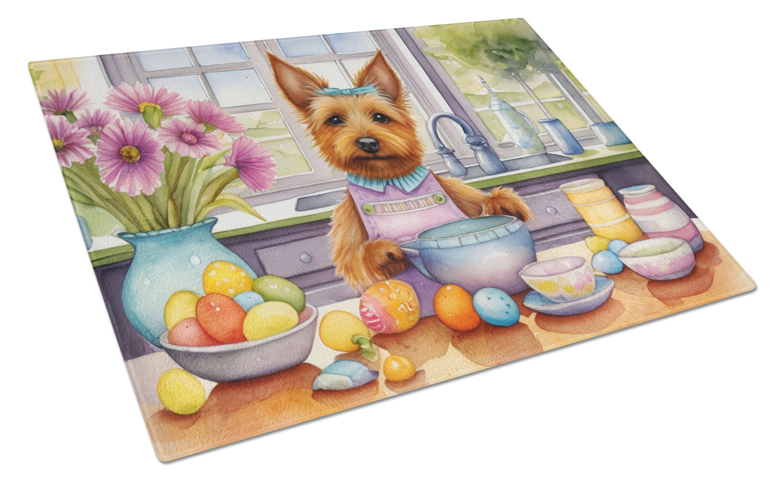 Buy this Decorating Easter Australian Terrier Glass Cutting Board