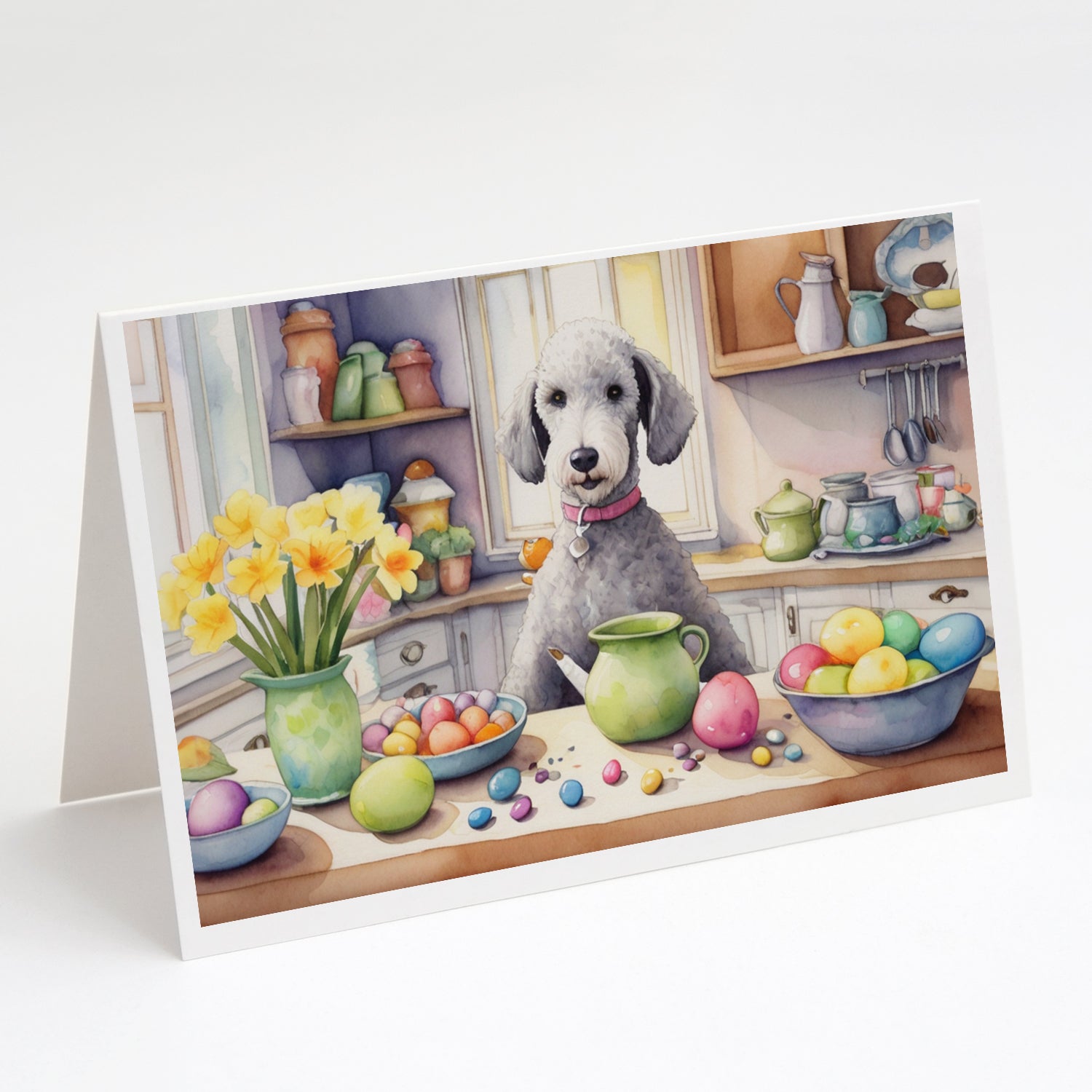 Buy this Decorating Easter Bedlington Terrier Greeting Cards Pack of 8