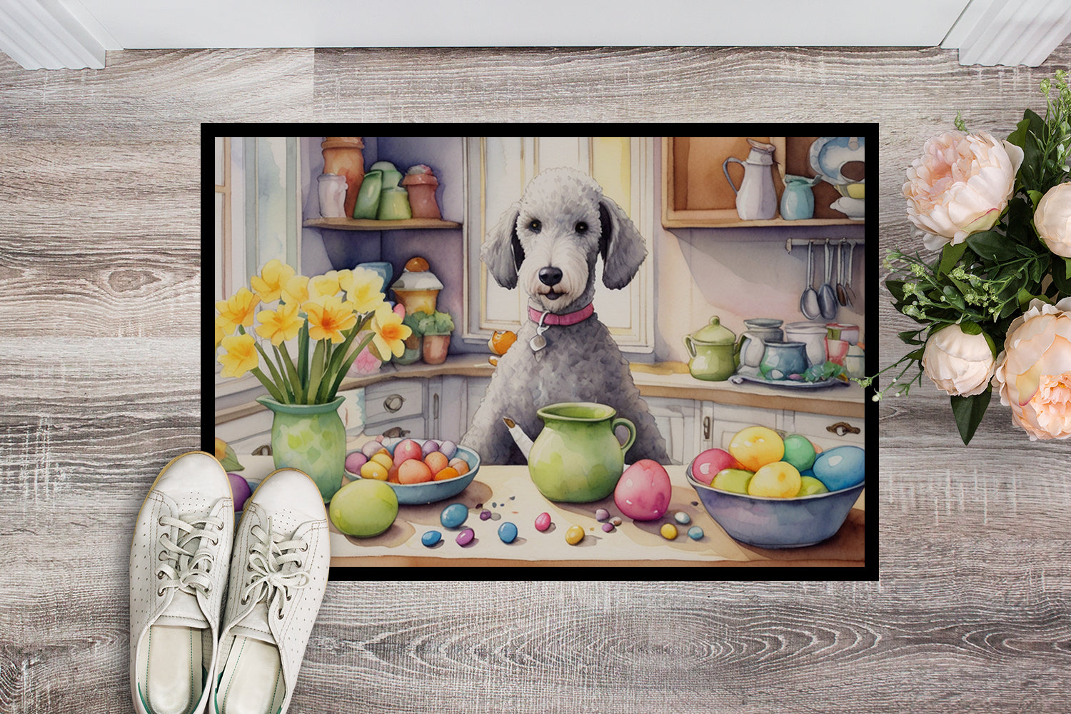 Decorating Easter Bedlington Terrier Doormat
