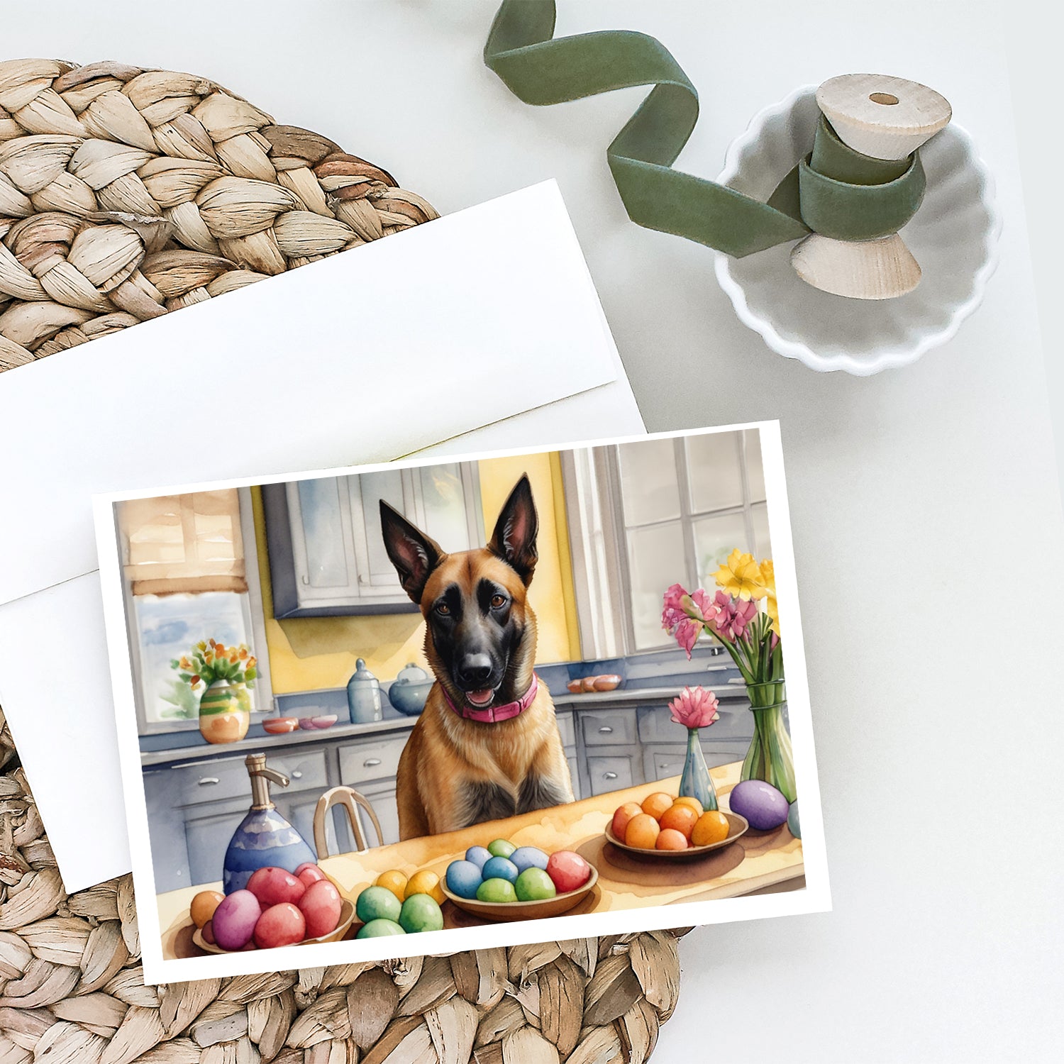 Decorating Easter Belgian Malinois Greeting Cards Pack of 8