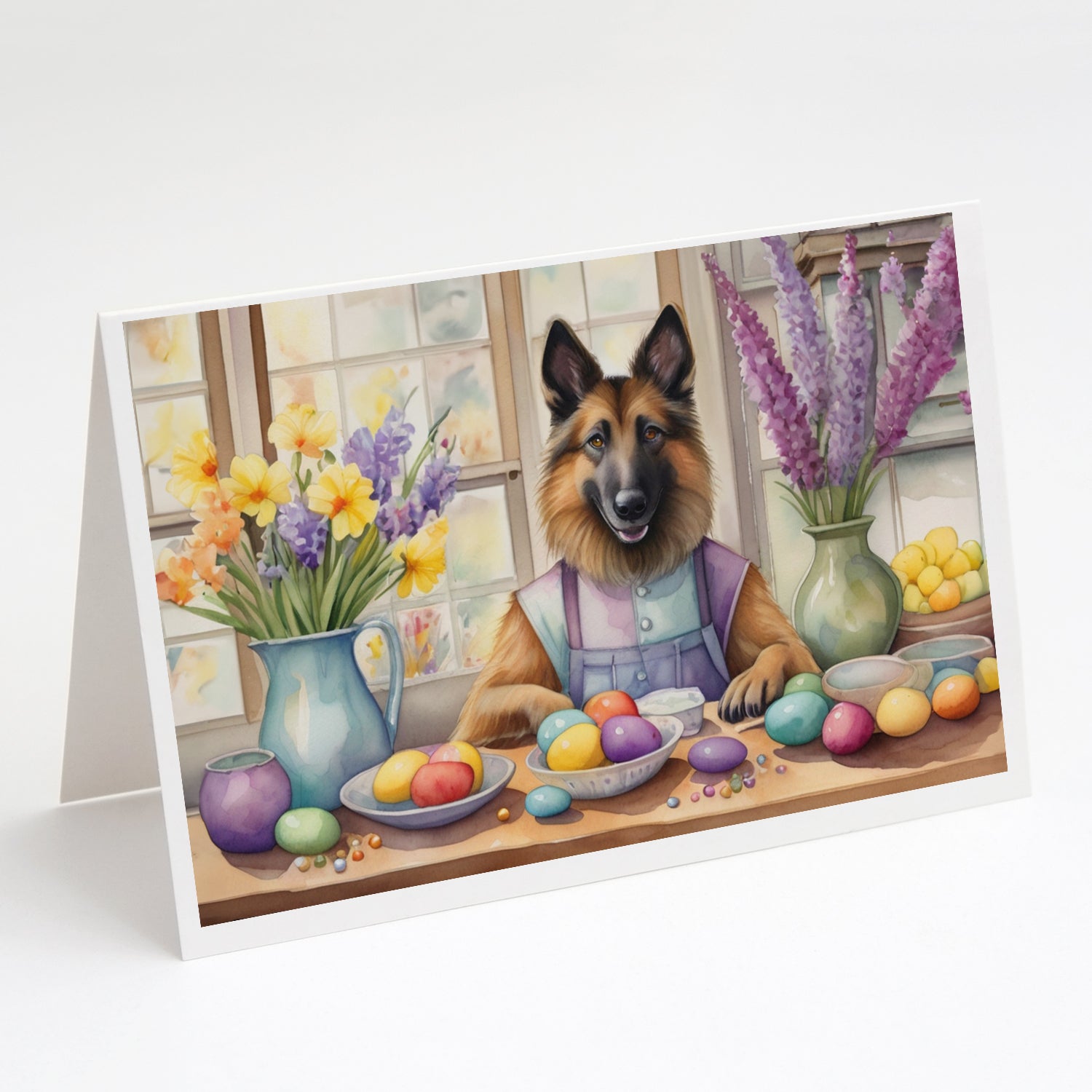 Buy this Decorating Easter Belgian Tervuren Greeting Cards Pack of 8