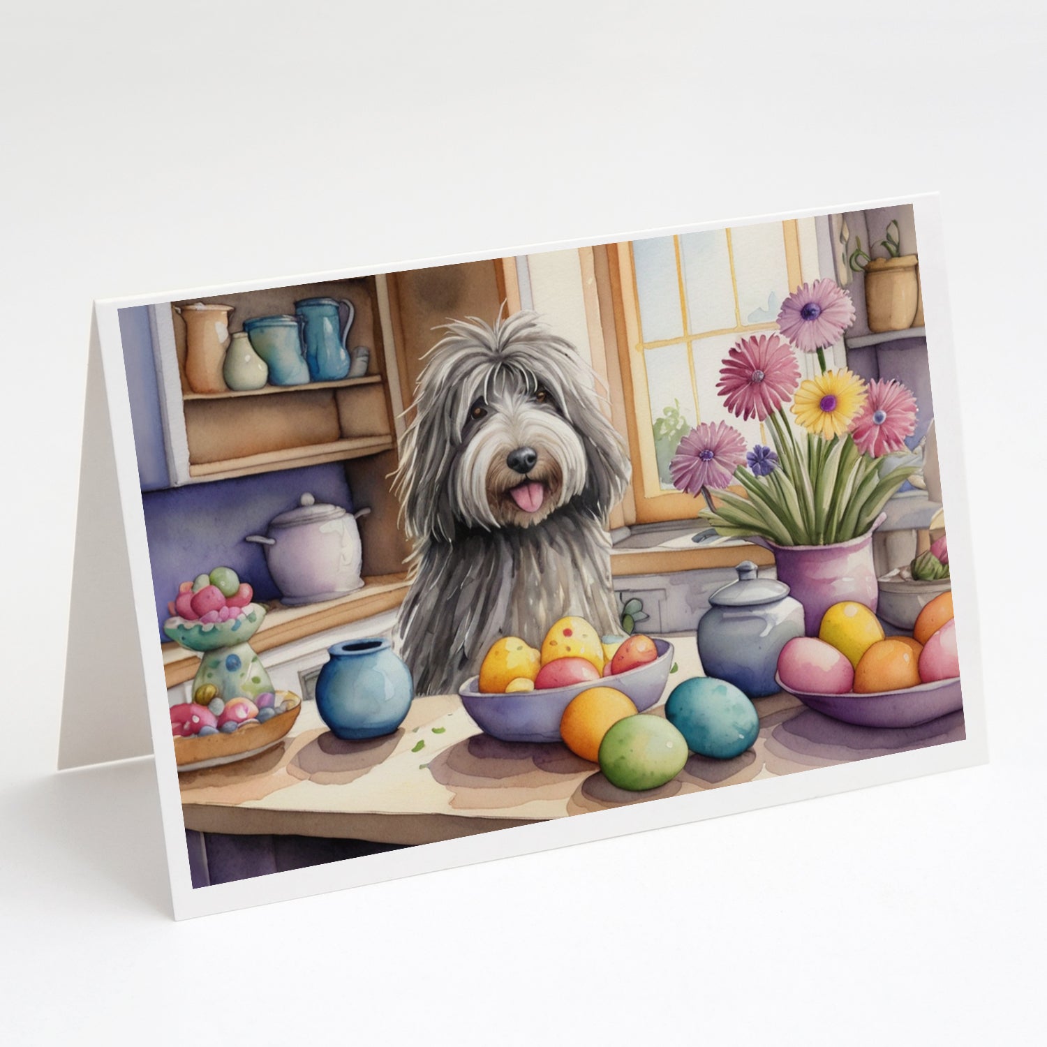 Buy this Decorating Easter Bergamasco Sheepdog Greeting Cards Pack of 8