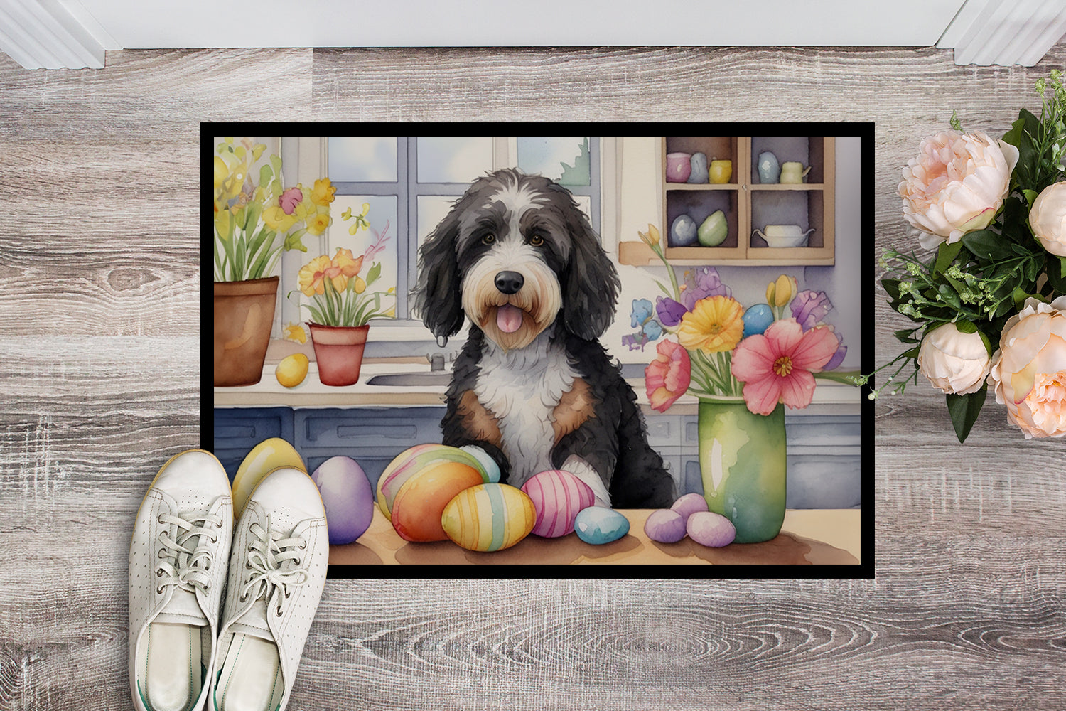 Buy this Decorating Easter Bernedoodle Doormat