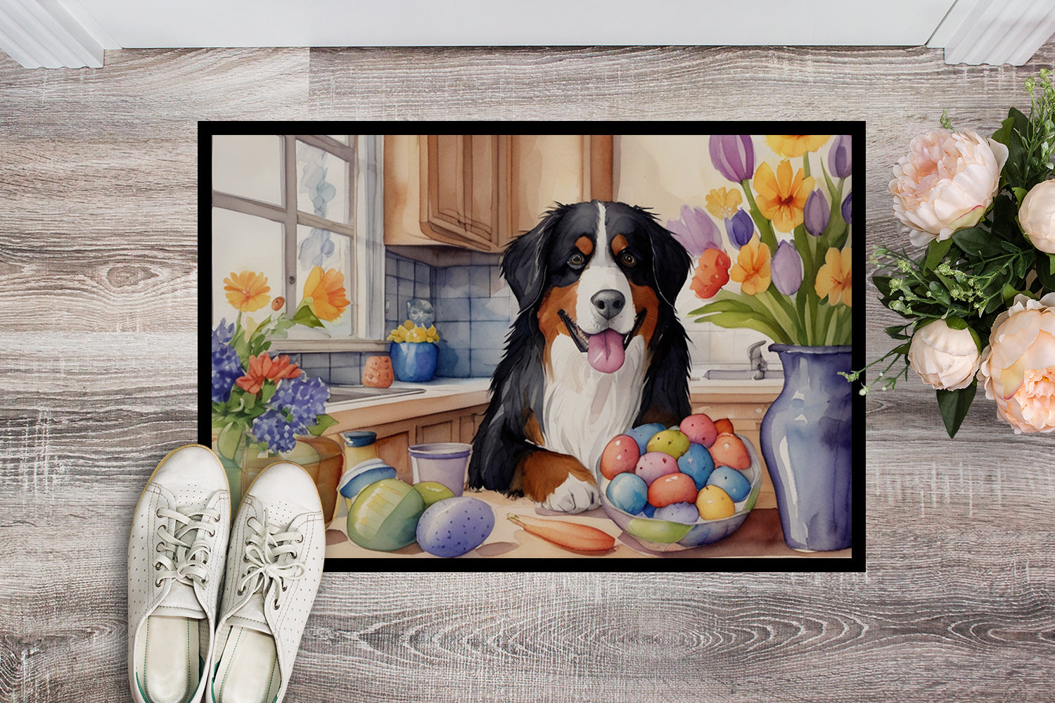 Buy this Decorating Easter Bernese Mountain Dog Doormat
