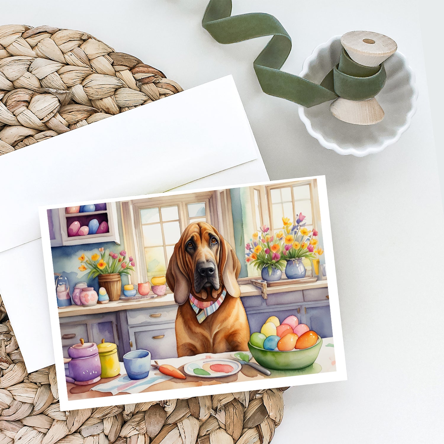 Buy this Decorating Easter Bloodhound Greeting Cards Pack of 8