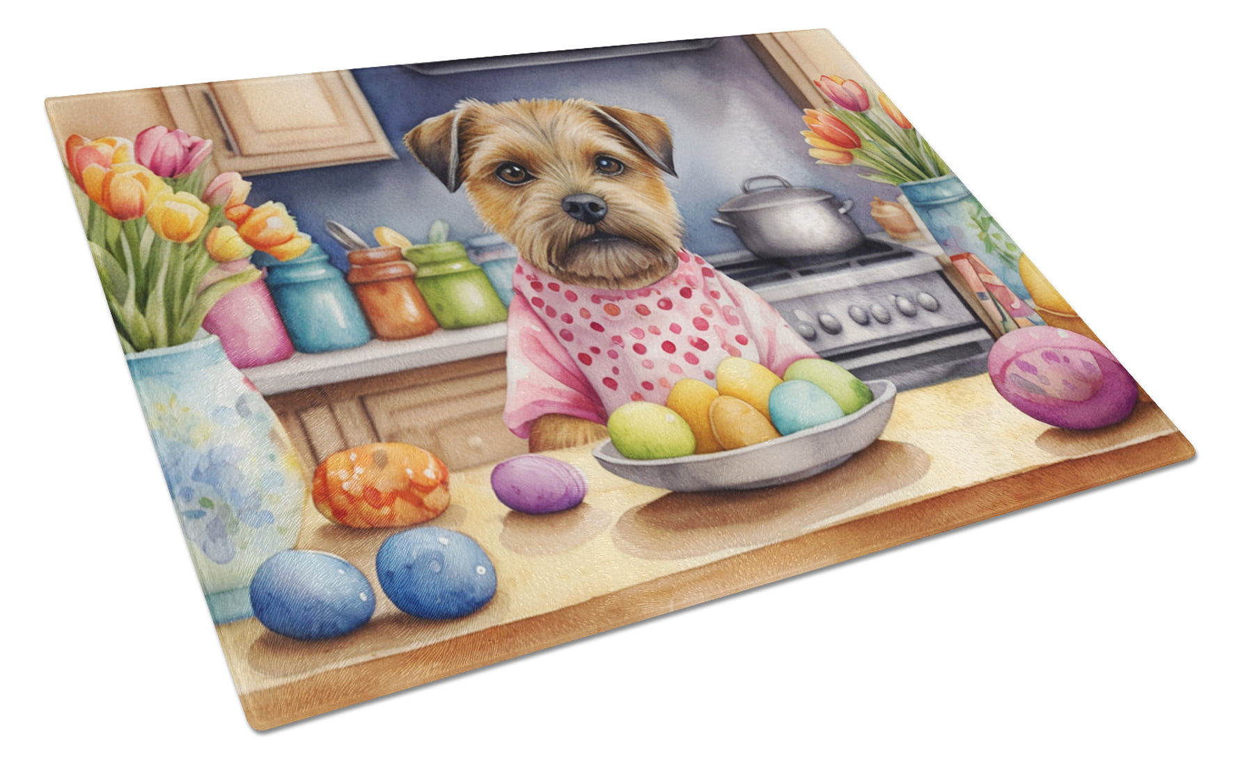 Buy this Decorating Easter Border Terrier Glass Cutting Board