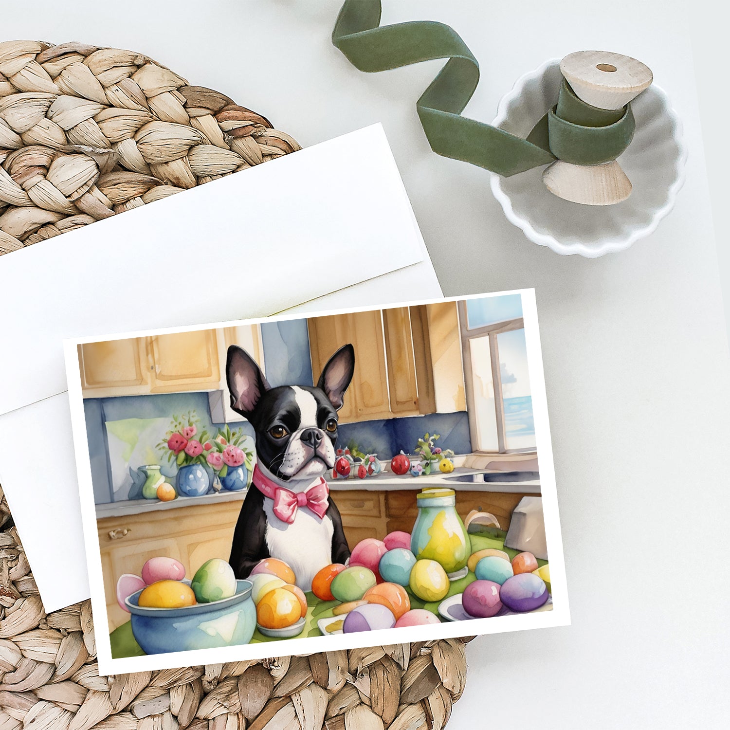 Buy this Decorating Easter Boston Terrier Greeting Cards Pack of 8