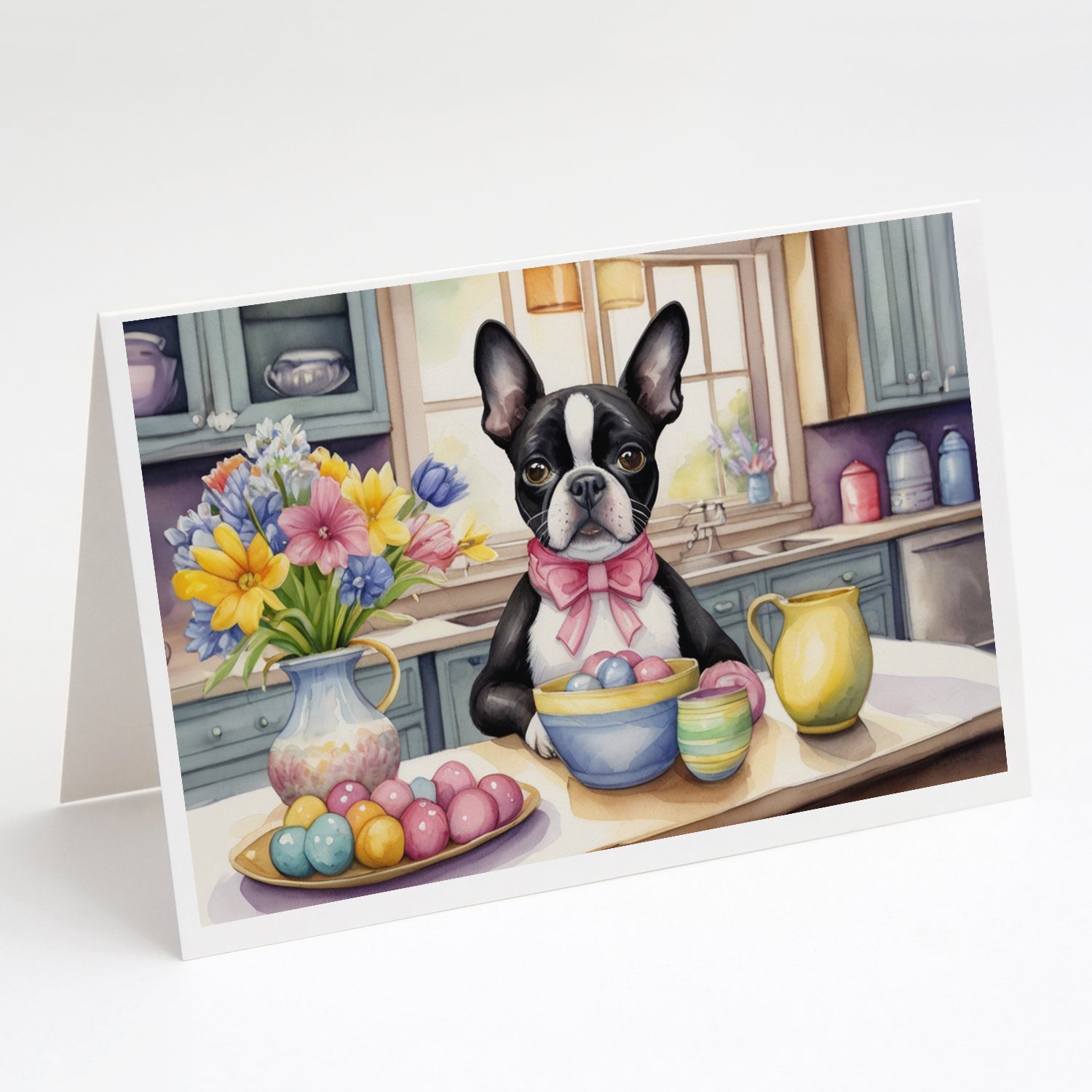 Buy this Decorating Easter Boston Terrier Greeting Cards Pack of 8