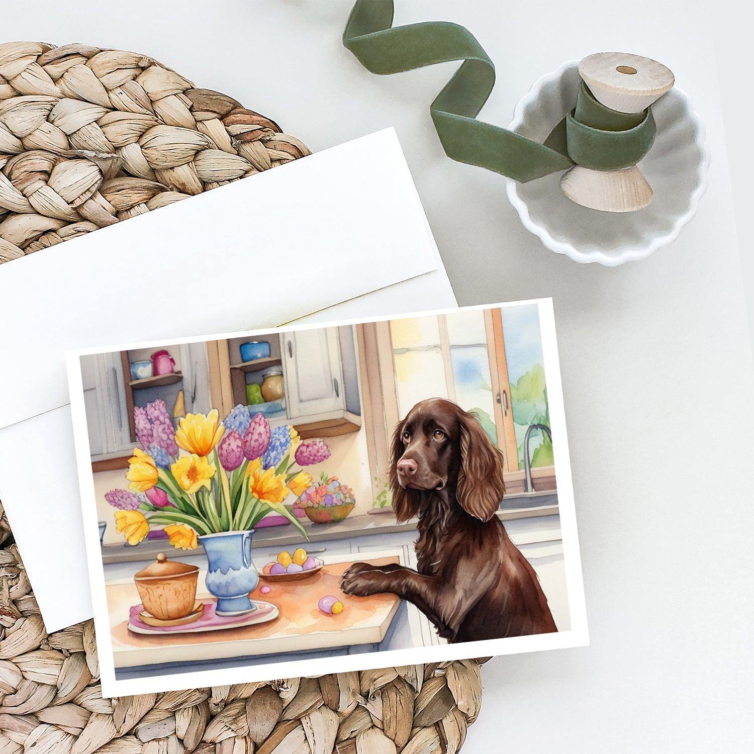Buy this Decorating Easter Boykin Spaniel Greeting Cards Pack of 8