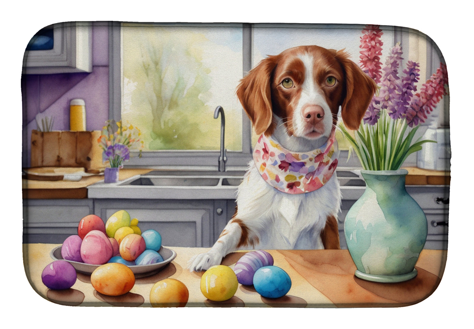 Buy this Decorating Easter Brittany Spaniel Dish Drying Mat
