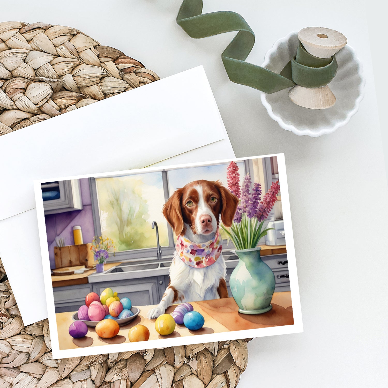 Decorating Easter Brittany Spaniel Greeting Cards Pack of 8