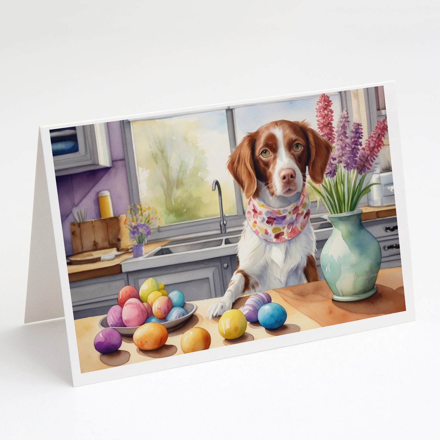 Buy this Decorating Easter Brittany Spaniel Greeting Cards Pack of 8
