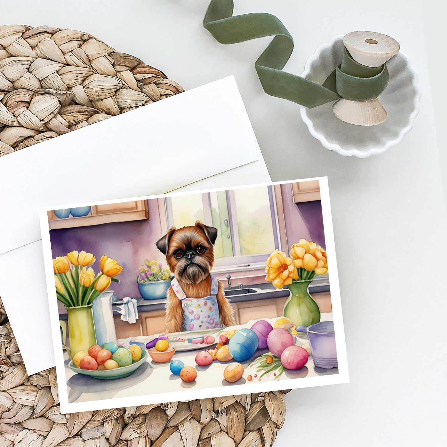 Decorating Easter Brussels Griffon Greeting Cards Pack of 8