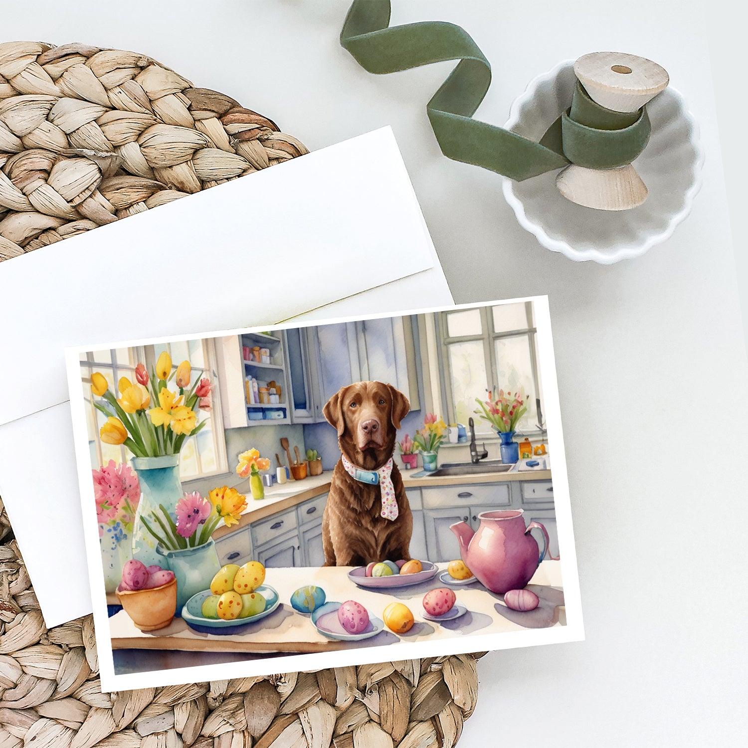 Buy this Decorating Easter Chesapeake Bay Retriever Greeting Cards Pack of 8